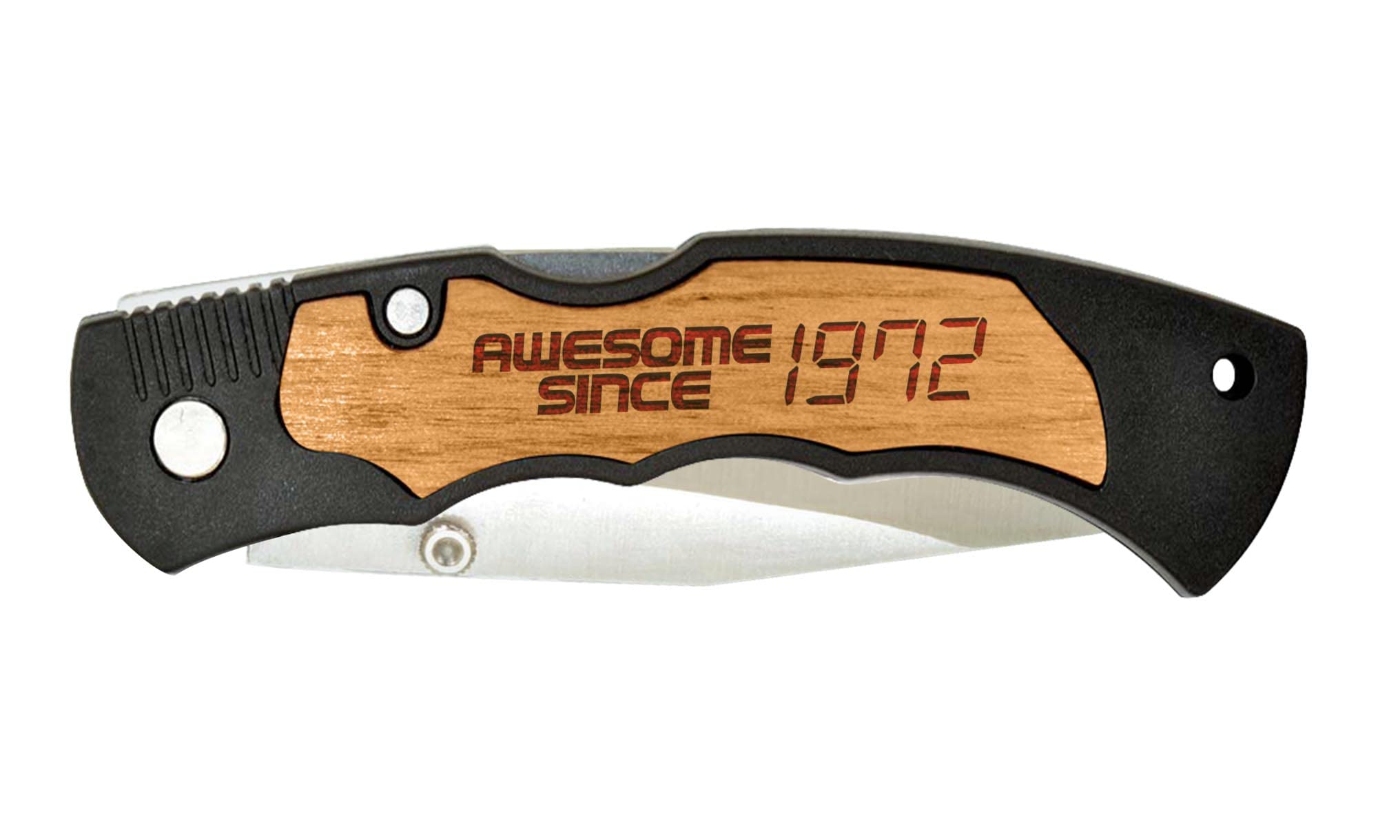 Vintage 50th Birthday Keepsake Knife - Retro 80s Style Stainless Steel Folding Pocket Knife with Laser Engraving (Awesome Since 1972) - Perfect Gift for Anniversary, Camping & Collectors