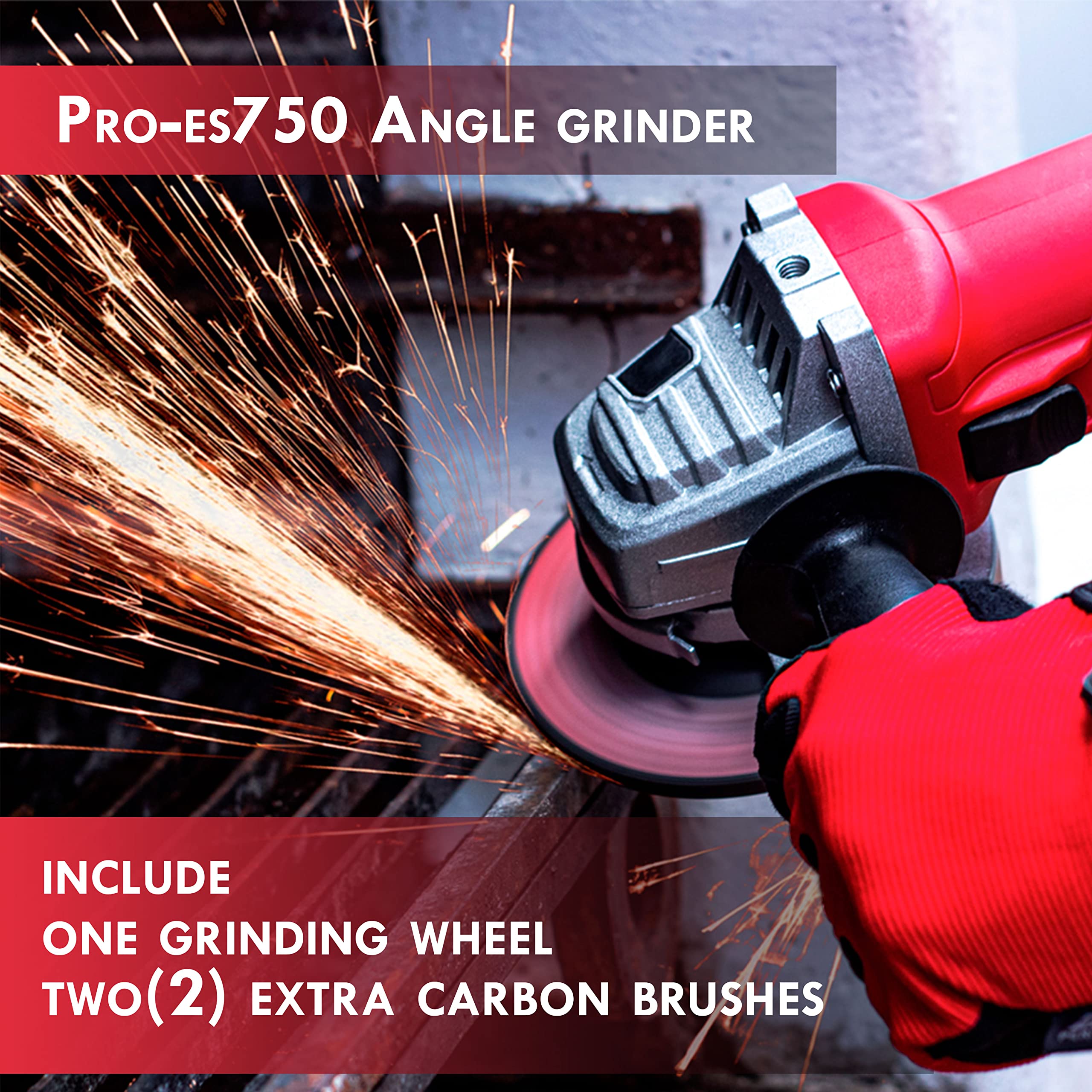 PROMAKER 6.5-Amp 4-1/2 Inch (115mm) Angle Grinder with 750W Power, Includes Grinding Wheel & 2 Extra Carbon Brushes - PRO-ES750 - Perfect for Metal Cutting, Polishing, and DIY Home Improvement Projects