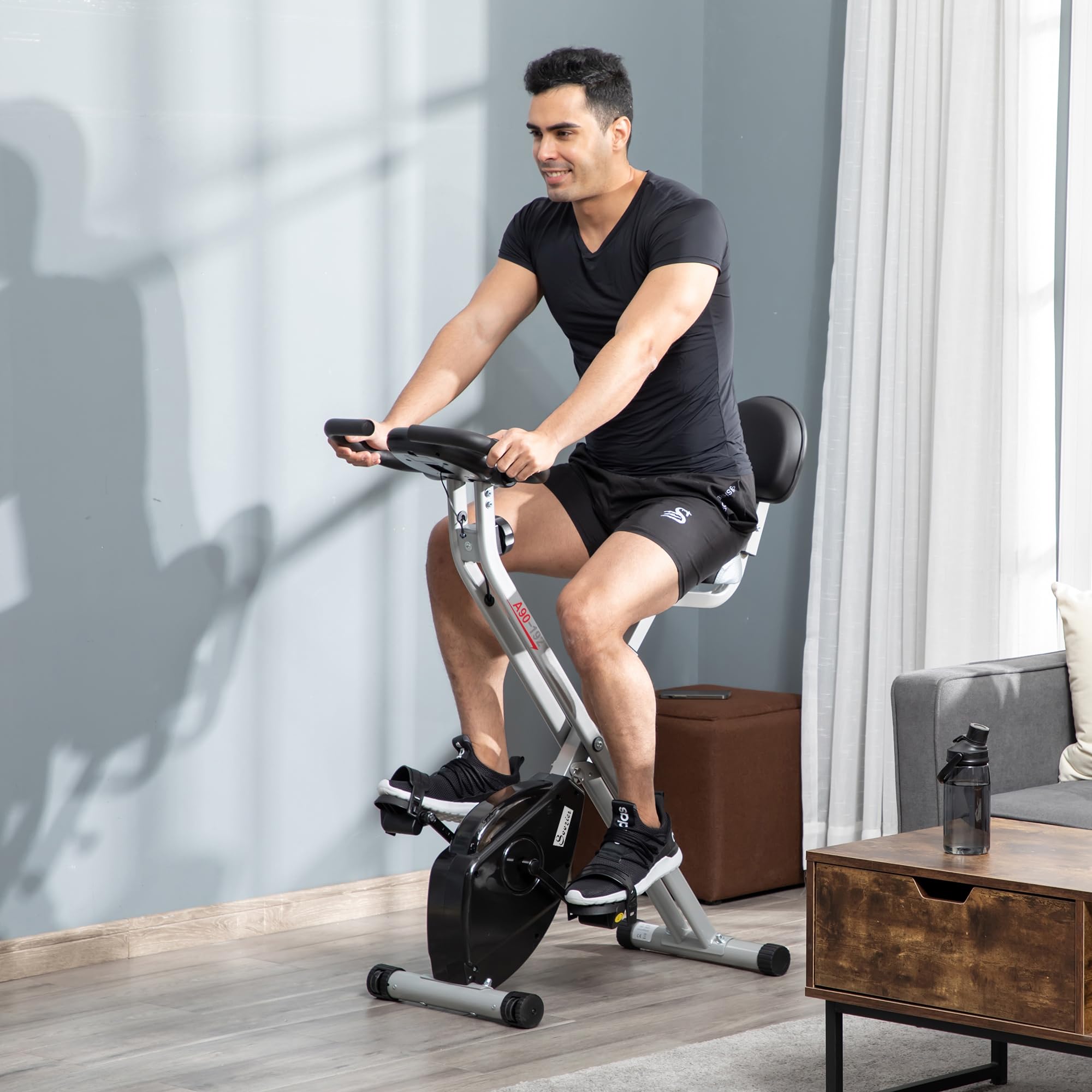 Soozier Foldable Upright Exercise Bike - 8-Level Magnetic Resistance Indoor Cycling Bike for Home Cardio Workout | Perfect for Aerobic Training, Weight Loss & Small Space Fitness