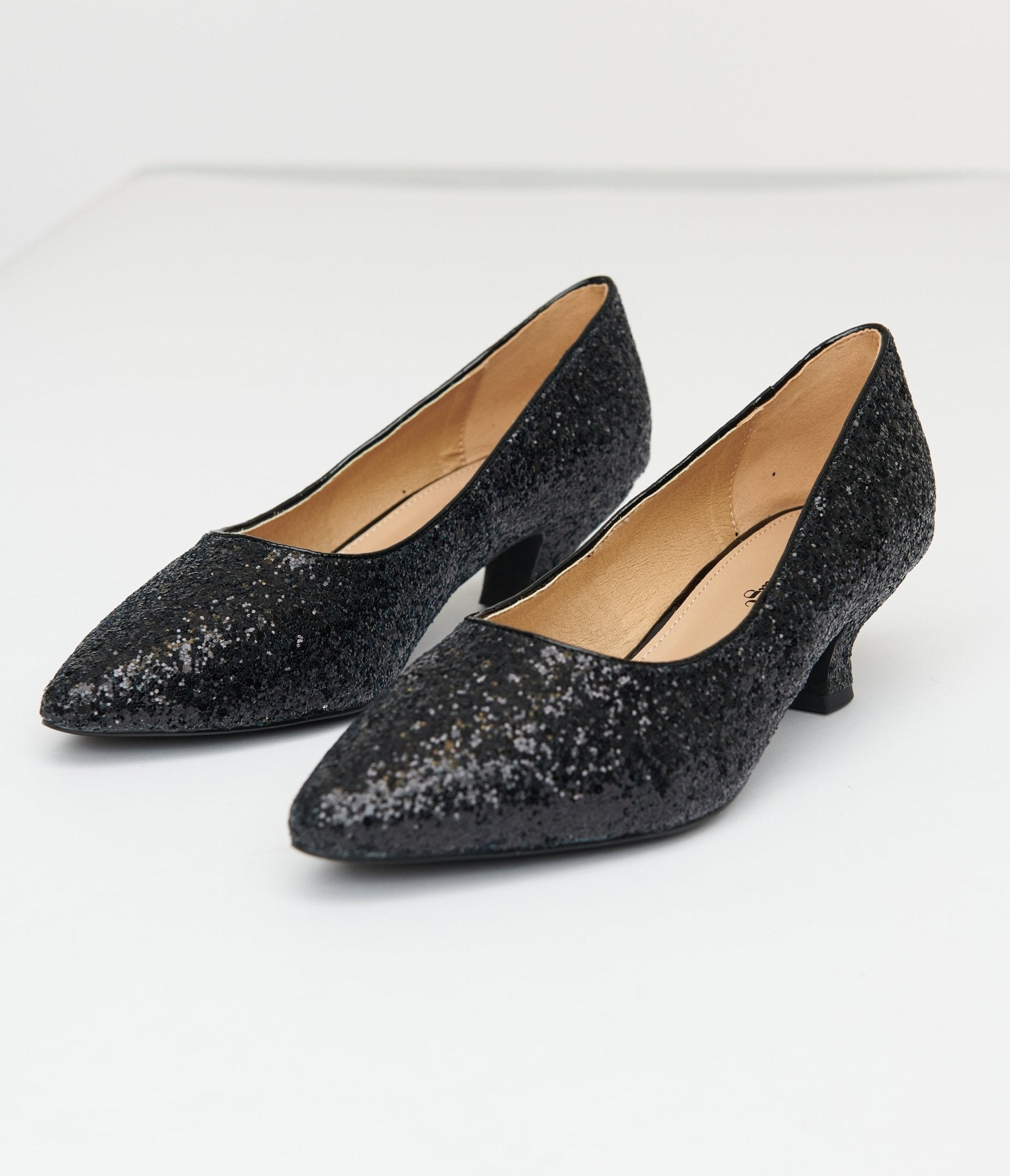 Vintage 1950s Black Sparkle Pointed Kitten Heels - Retro Women's Dress Shoes for Parties, Weddings & Special Occasions