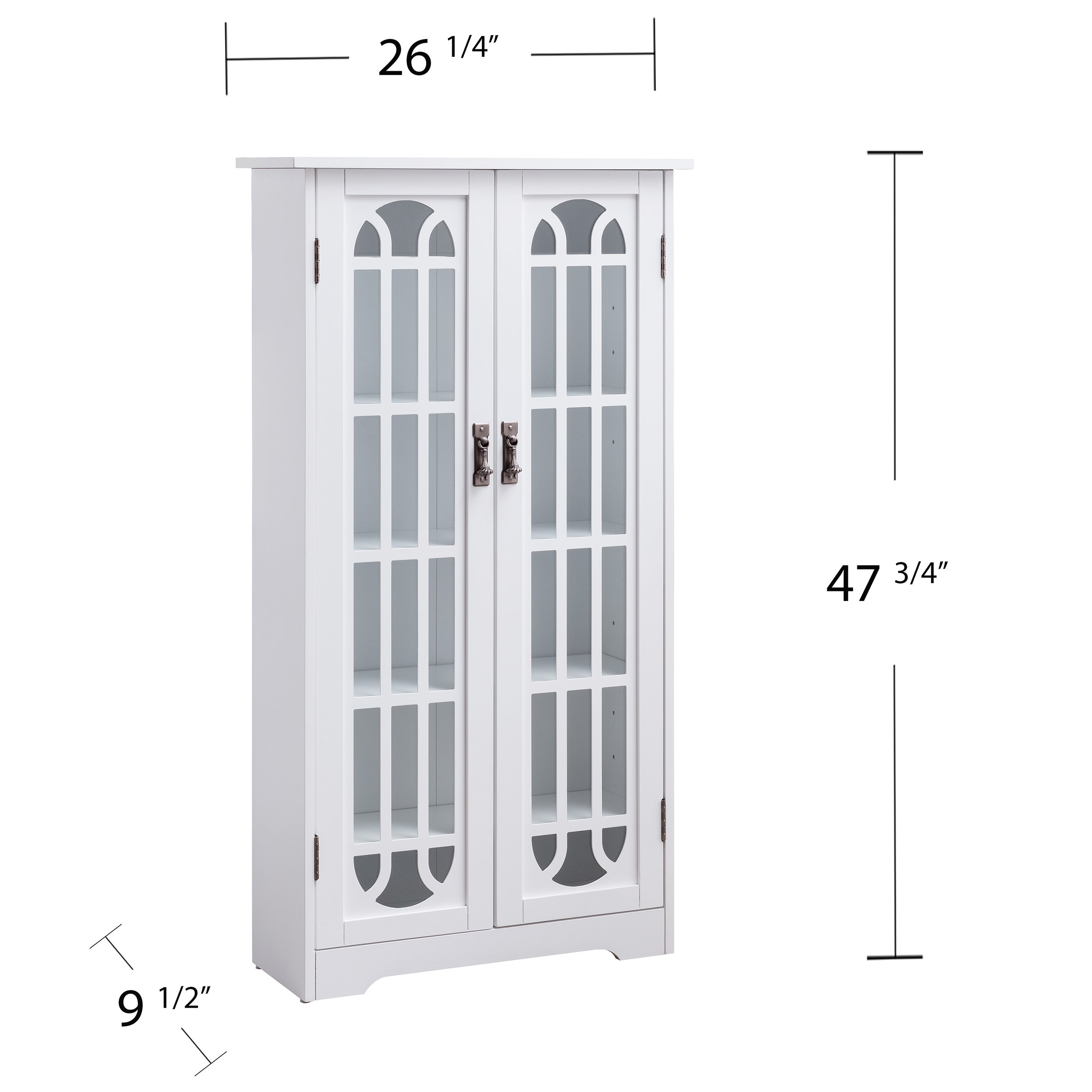 SEI Furniture White Adjustable Shelf Window Pane Display Storage Cabinet - Perfect for Living Room, Bedroom, or Office Organization