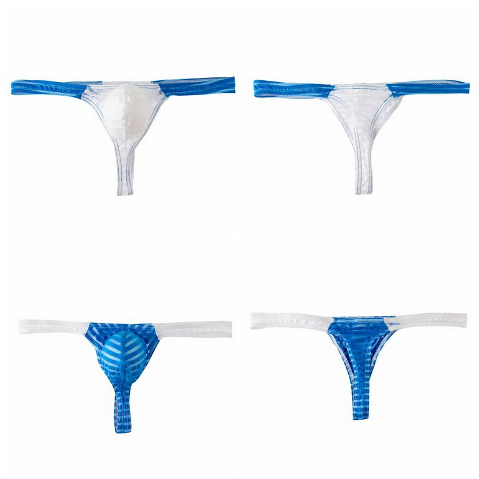 Gogobear Men's Striped Mesh Translucent G-String Thong Underwear - Low Waist U-Convex T-Back Design (3-4 Pack) | Sexy & Comfortable for Daily Wear, Night Out & Special Occasions