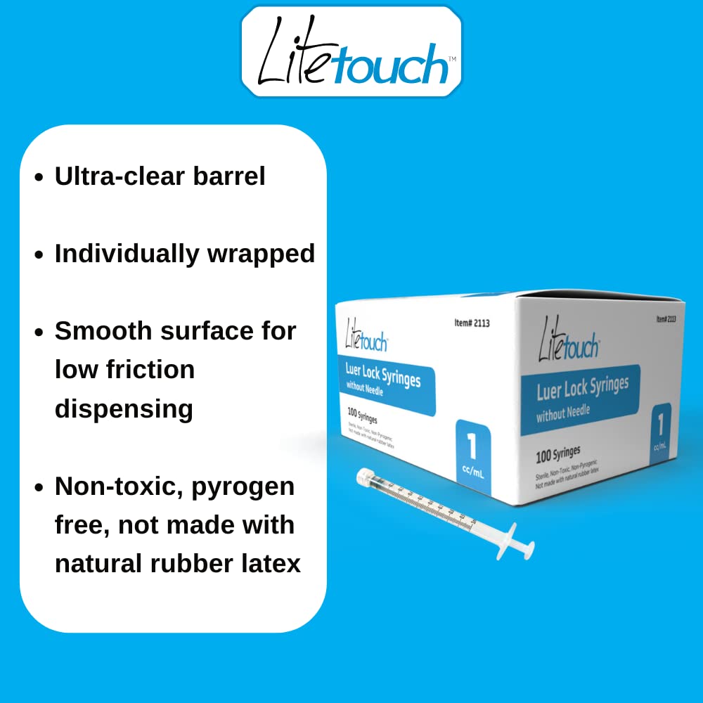 1ml Luer Lock Syringe - Sterile, Individually Sealed, 100 Syringes per Box (No Needle Included) - Perfect for Medical, Veterinary, and Laboratory Use