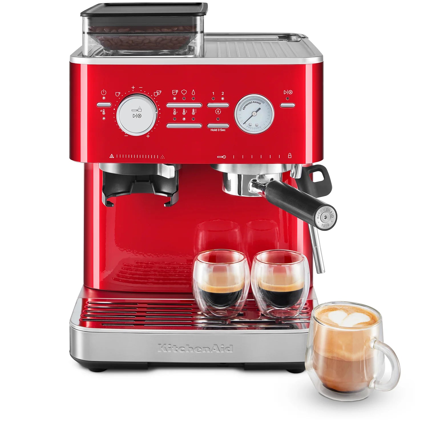 KitchenAid KES6551CA Semi-Automatic Espresso Machine in Candy Apple Red - Perfect for Home Baristas & Coffee Lovers | Compact Countertop Design for Small Kitchens & Office Use