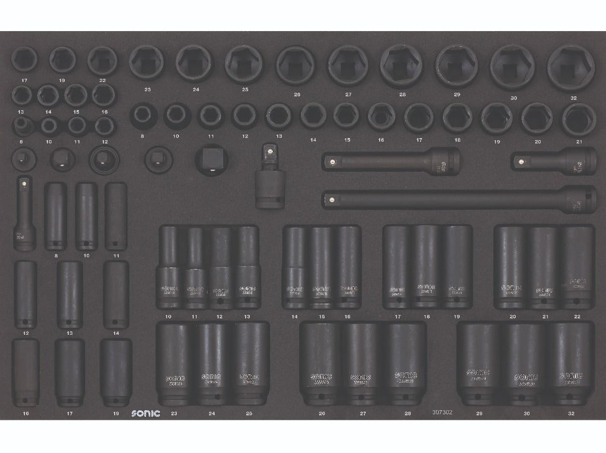 3/8 & 1/2 Inch 73-Piece Sonic Foam System Impact Socket Set - Professional Grade Tool Kit for Automotive Repair & DIY Projects