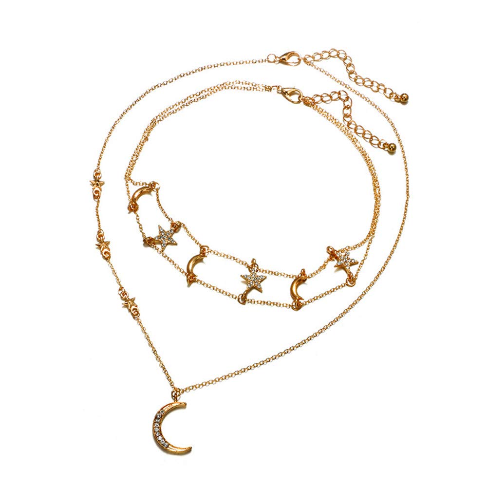 Ellymi Personality Star Moon Diamond Geometric Clavicle Chain Necklace - Dainty Pentagram Pendant for Women, Perfect for Layering, Gift Giving & Boho Fashion