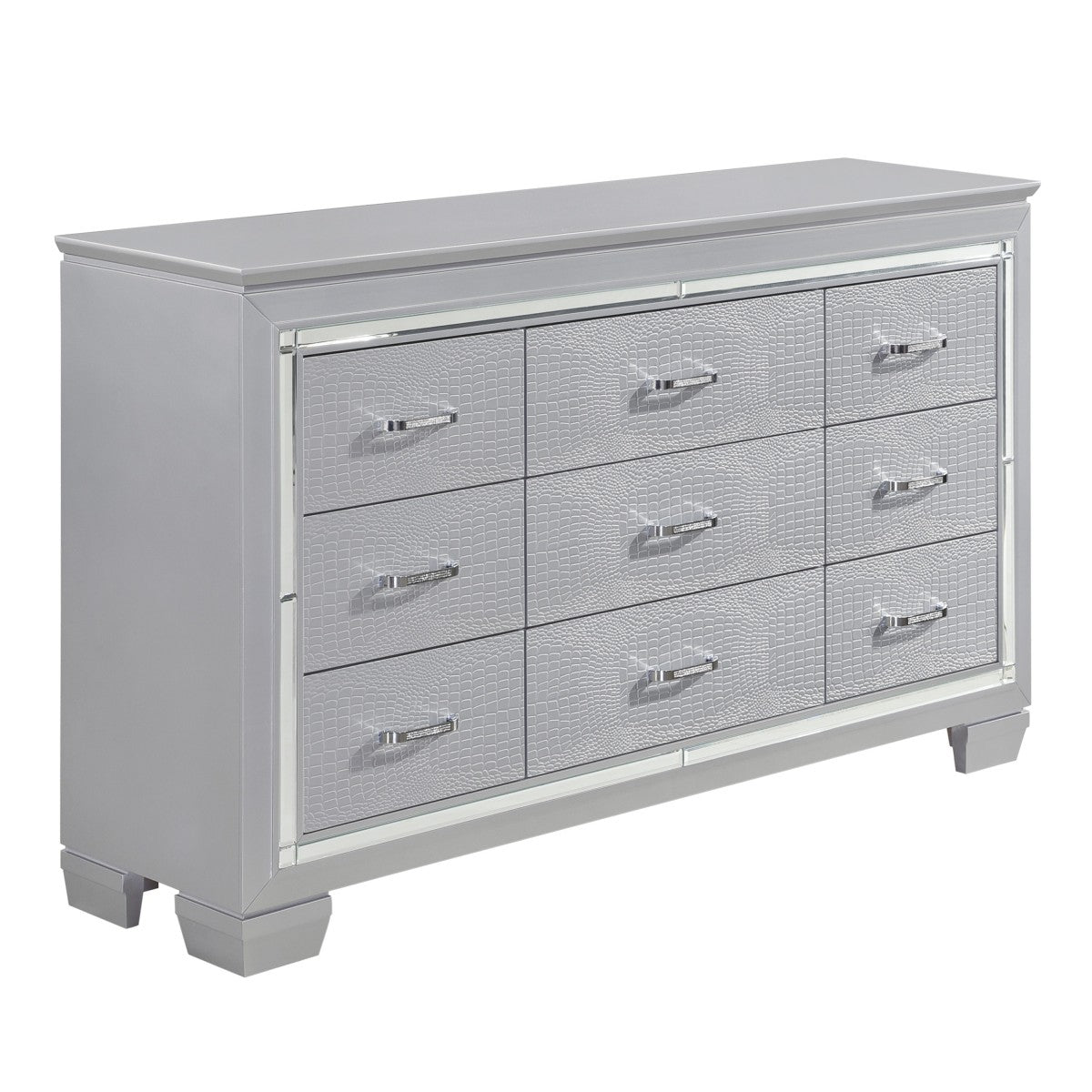 Allura Silver Dresser - Elegant Modern 6-Drawer Chest for Bedroom & Living Room Storage | Solid Wood Construction | Stylish Home Decor for Clothes & Accessories Organization