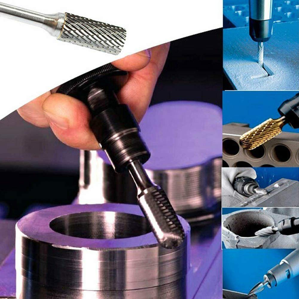 5-Piece Tungsten Carbide Rotary Burr Set - 6X12MM Double Cut Head for Drilling, Polishing, Carving & Engraving - Compatible with Rotary Drills & Die Grinders - Ideal for Metalworking, Woodworking & DIY Projects