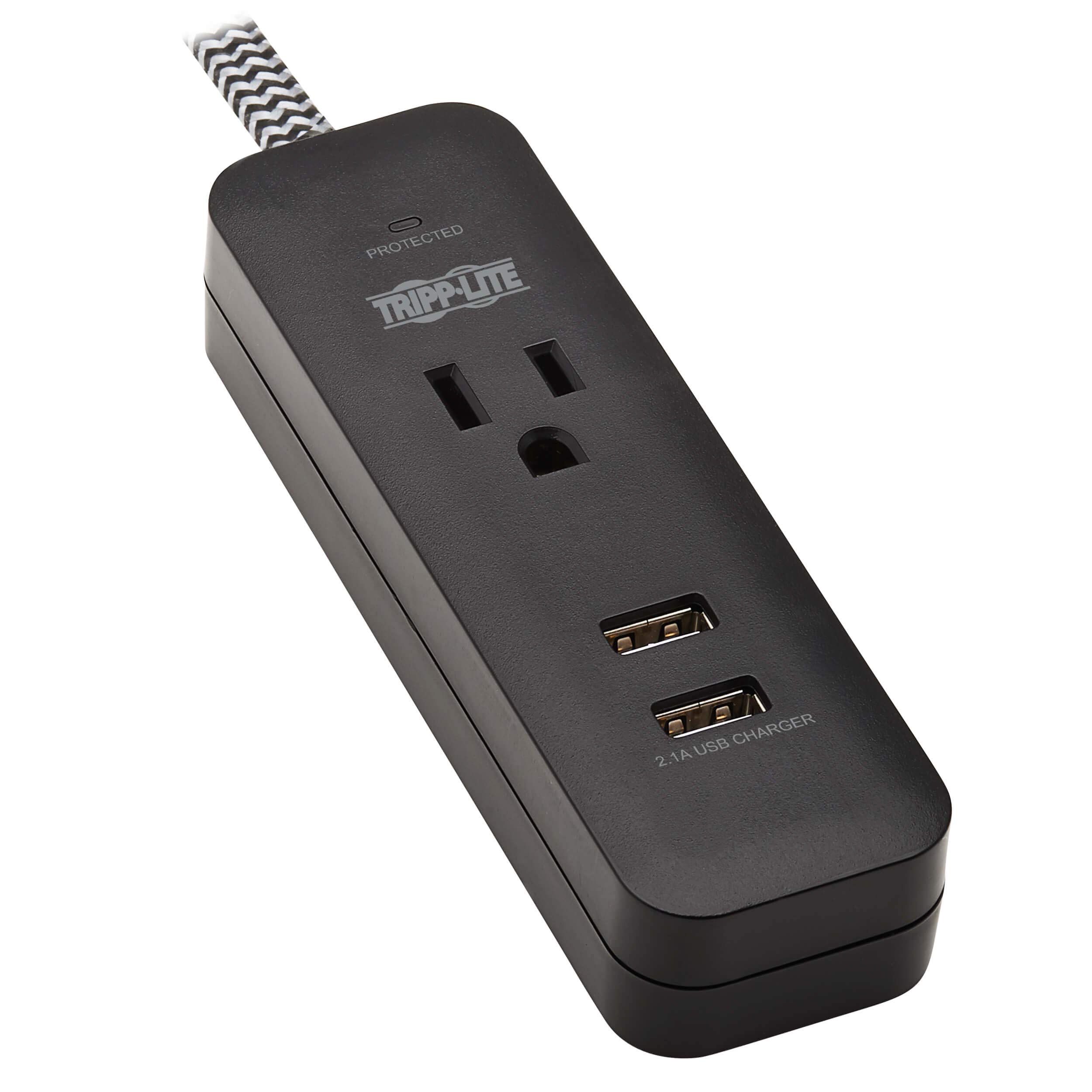 Tripp Lite Surge Protector Power Strip with 2 USB Ports (2.1A) - 1 Outlet, 4ft Cord (TLP104USB) - Perfect for Home Office, Travel & Charging Multiple Devices