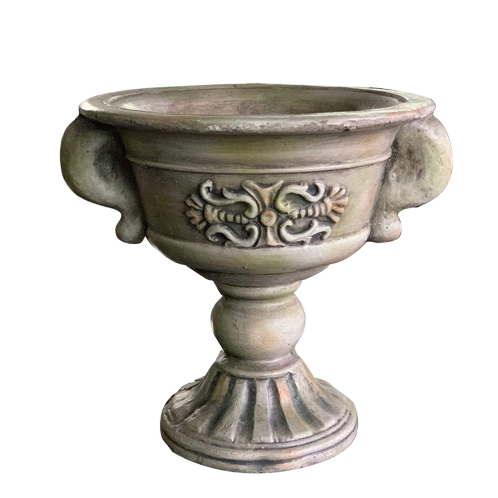 Roman Cast Stone Ornate Low Urn Planter - Elegant Flower Pot & Garden Vase for Indoor/Outdoor Decor (28cm, Classic White) | Perfect for Patio, Porch, Centerpiece & Landscaping