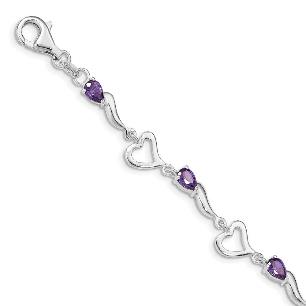925 Sterling Silver Amethyst Heart Bracelet for Women - Elegant Fine Jewelry Gift for Her, 7 Inch - Perfect for Valentine's Day, Anniversary & Special Occasions