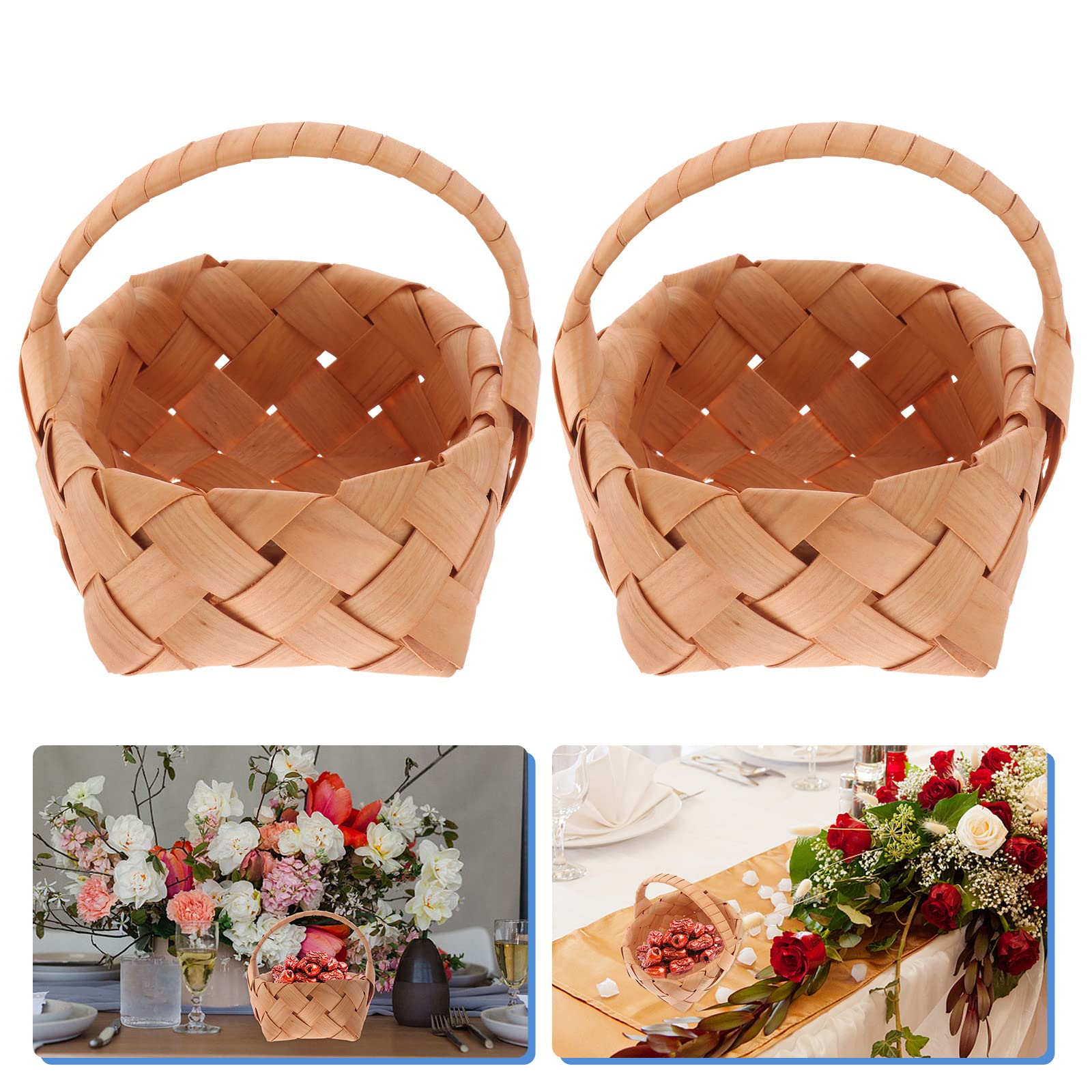 LUOZZY 2-Pack Handwoven Wicker Storage Baskets - Small Wooden Easter Egg & Flower Basket Set for Home Decor, Organizing, and Holiday Display