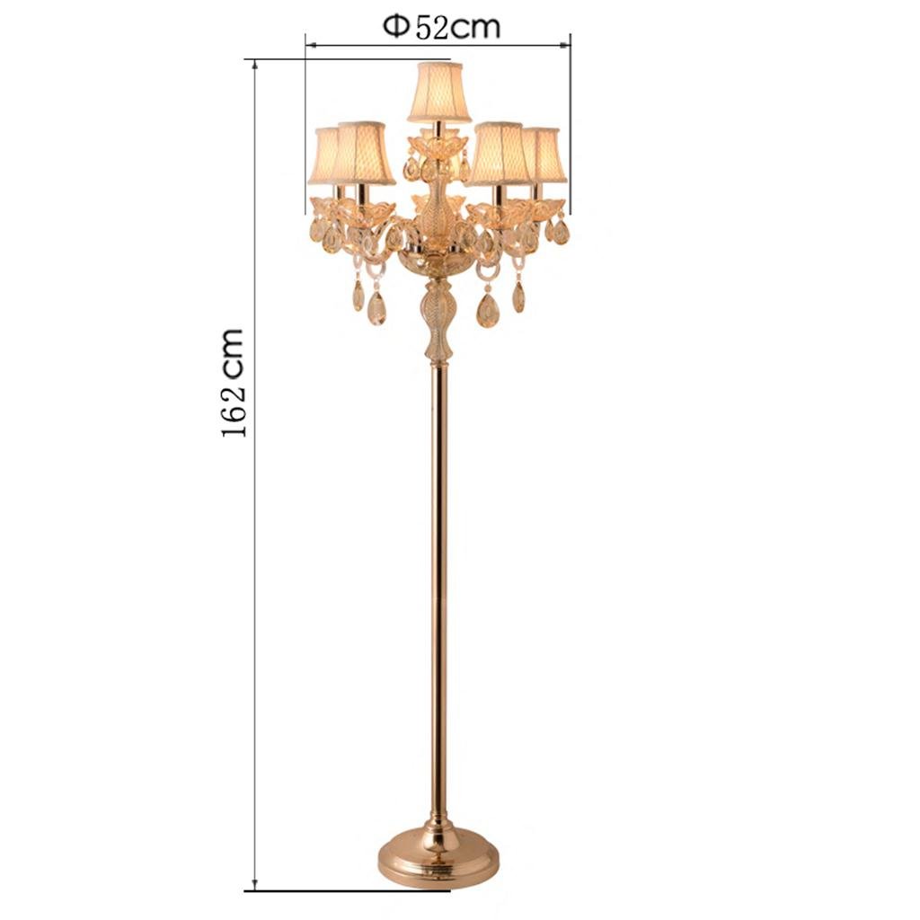 European Gold Crystal Floor Lamp with Cloth Lampshade - Luxury Creative E14 Reading & Craft Light for Living Room & Bedroom (6 Heads) - Perfect for Home Decor, Night Reading, and Cozy Ambiance