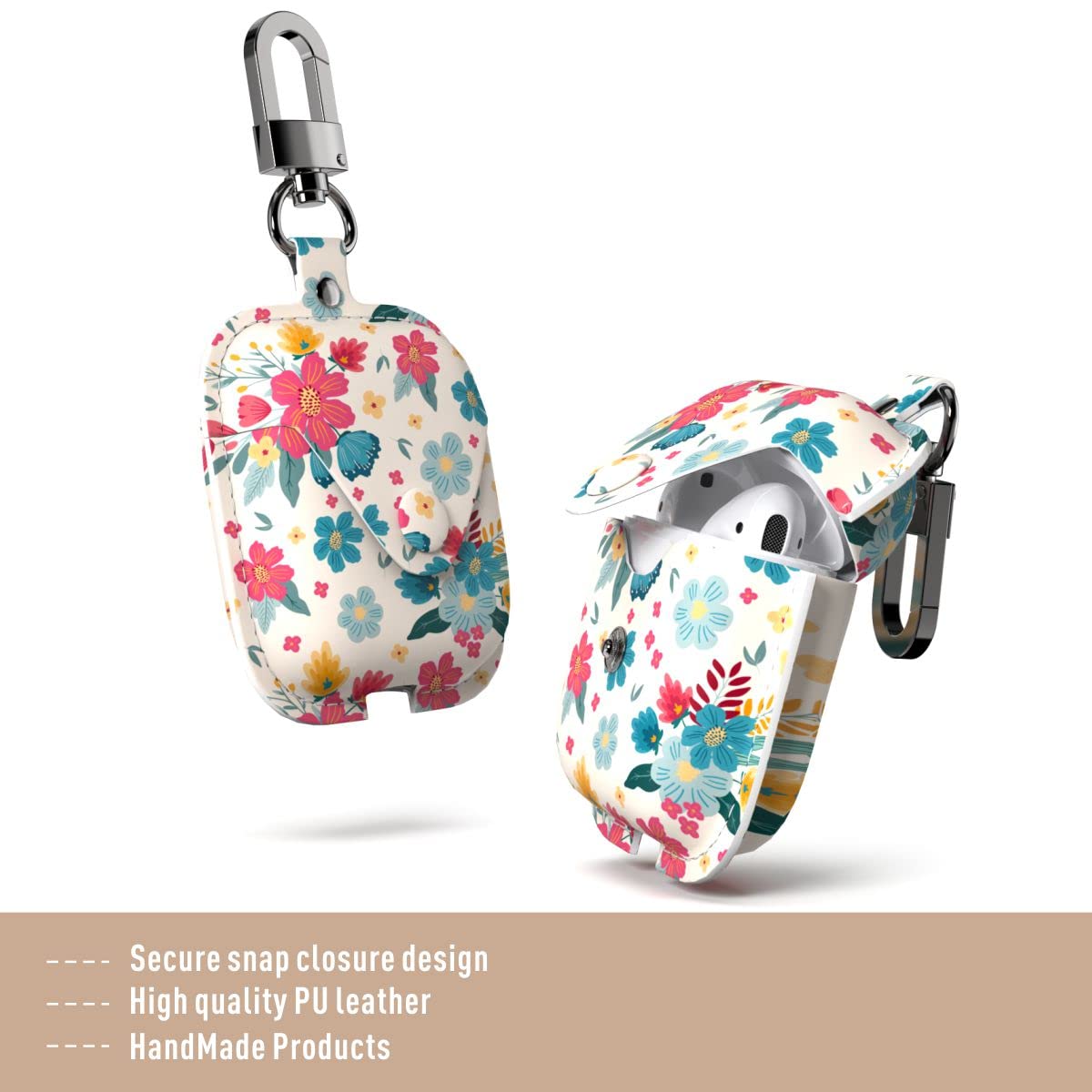 GuarzFun Leather AirPods 1&2 Case with Keychain - Yellow for Women | Travel & Daily Use