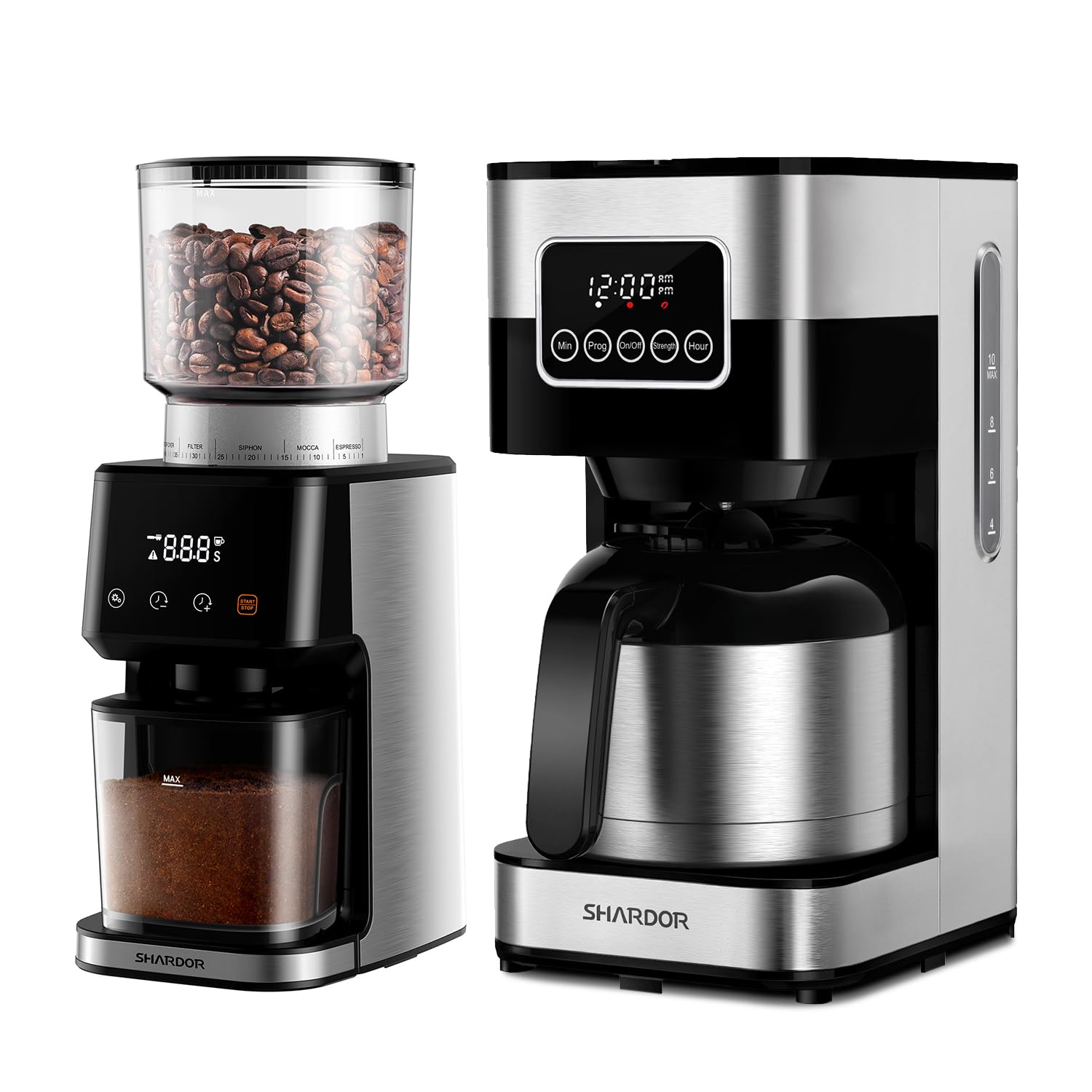 SHARDOR Electric Coffee Grinder with Conical Burr - Programmable Coffee Maker with 8-Cup Thermal Carafe - Anti Static Design for Fresh Ground Coffee - Perfect for Home, Office and Coffee Shops