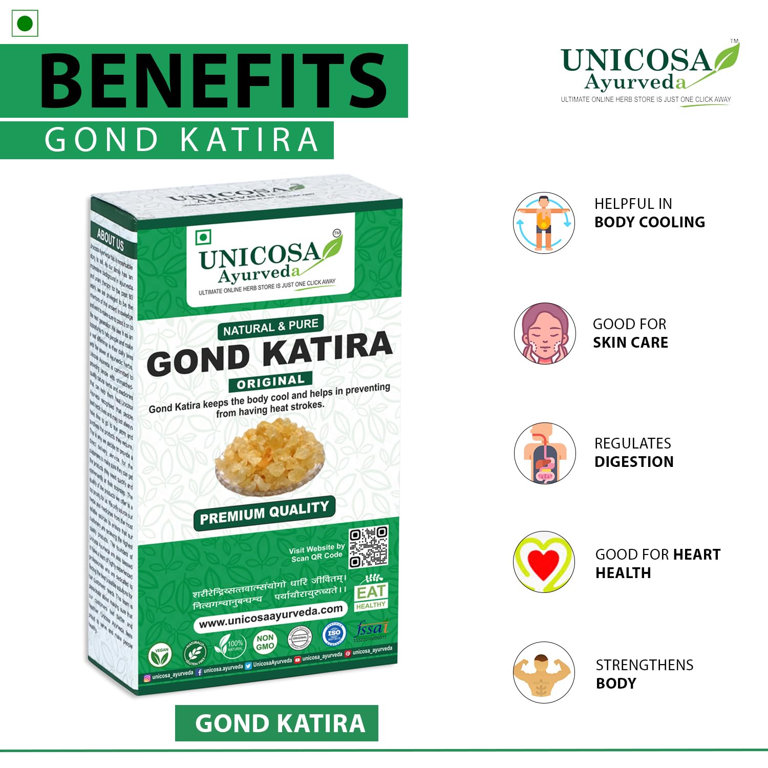 UNICOSA Pure Ayurvedic Gond Katira (Edible Tragacanth Gum) - 200g | Natural Cooling Herbal Superfood | High Nutritional Value | Perfect for Summer Drinks, Desserts & Traditional Remedies