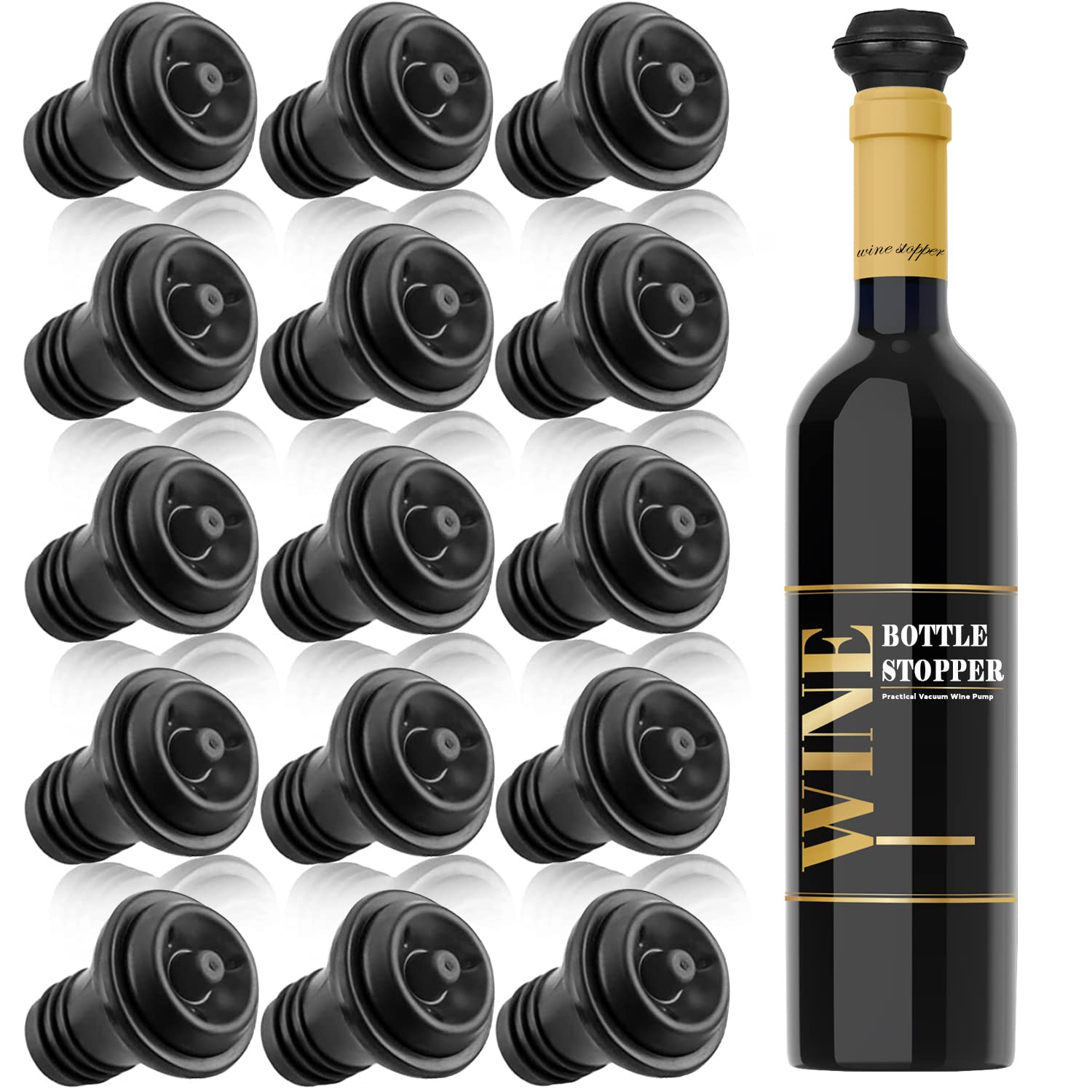 15-Pack Premium Wine Stoppers - Airtight Rubber Vacuum Seal for Wine Bottles | Preserves Wine Flavor & Freshness | Perfect for Wine Lovers, Parties, and Home Bars
