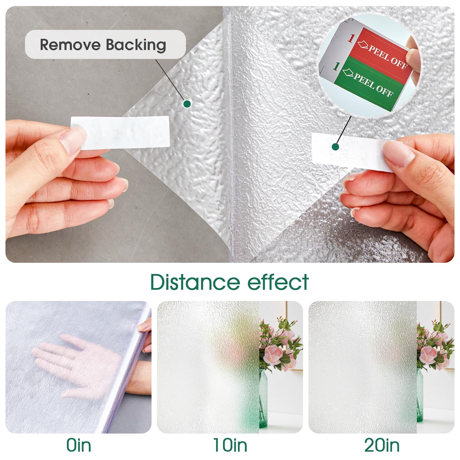 Coavas Static Cling Window Privacy Film - Frosted Decorative Non-Adhesive Window Cling, UV Blocking for Home & Office (45