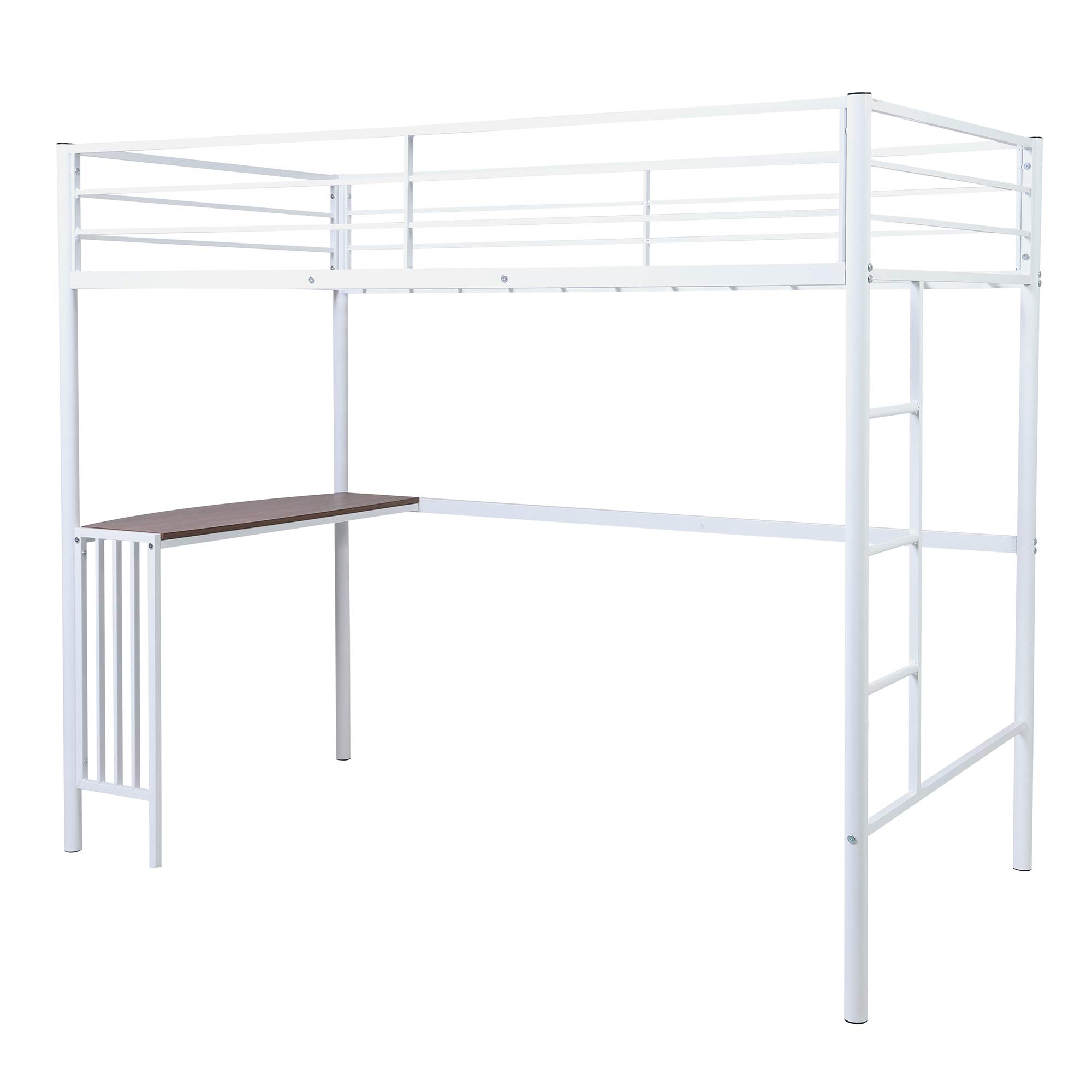 Dolonm Convertible Twin Over Full Metal Bunk Bed with Built-in Desk, Ladder & Safety Guardrails - Heavy Duty Space-Saving Bed Frame for Kids, Teens & Small Bedrooms (White) - Perfect for Shared Rooms, Dorms & Studio Apartments