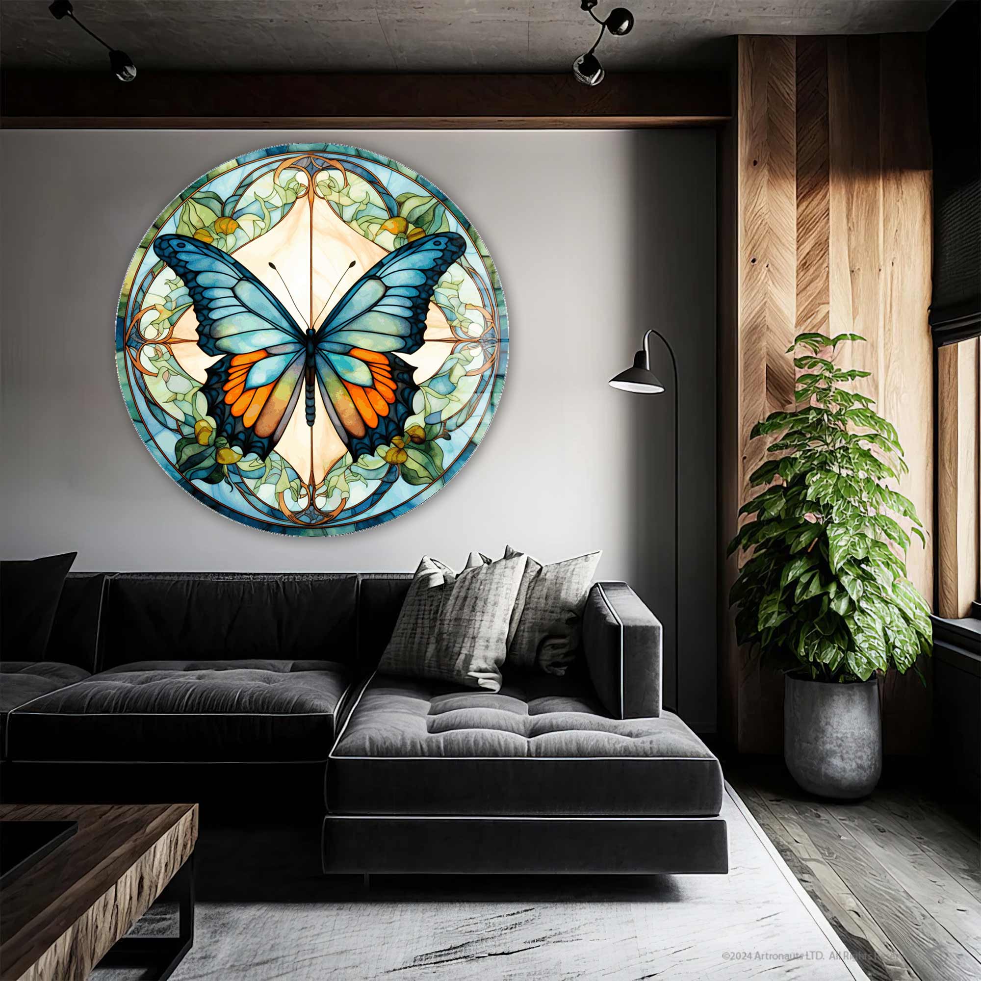 Stained Butterfly VI Rounded Glass Wall Art - Elegant Handmade Decor for Living Room, Bedroom & Office - Perfect for Home & Office Decor