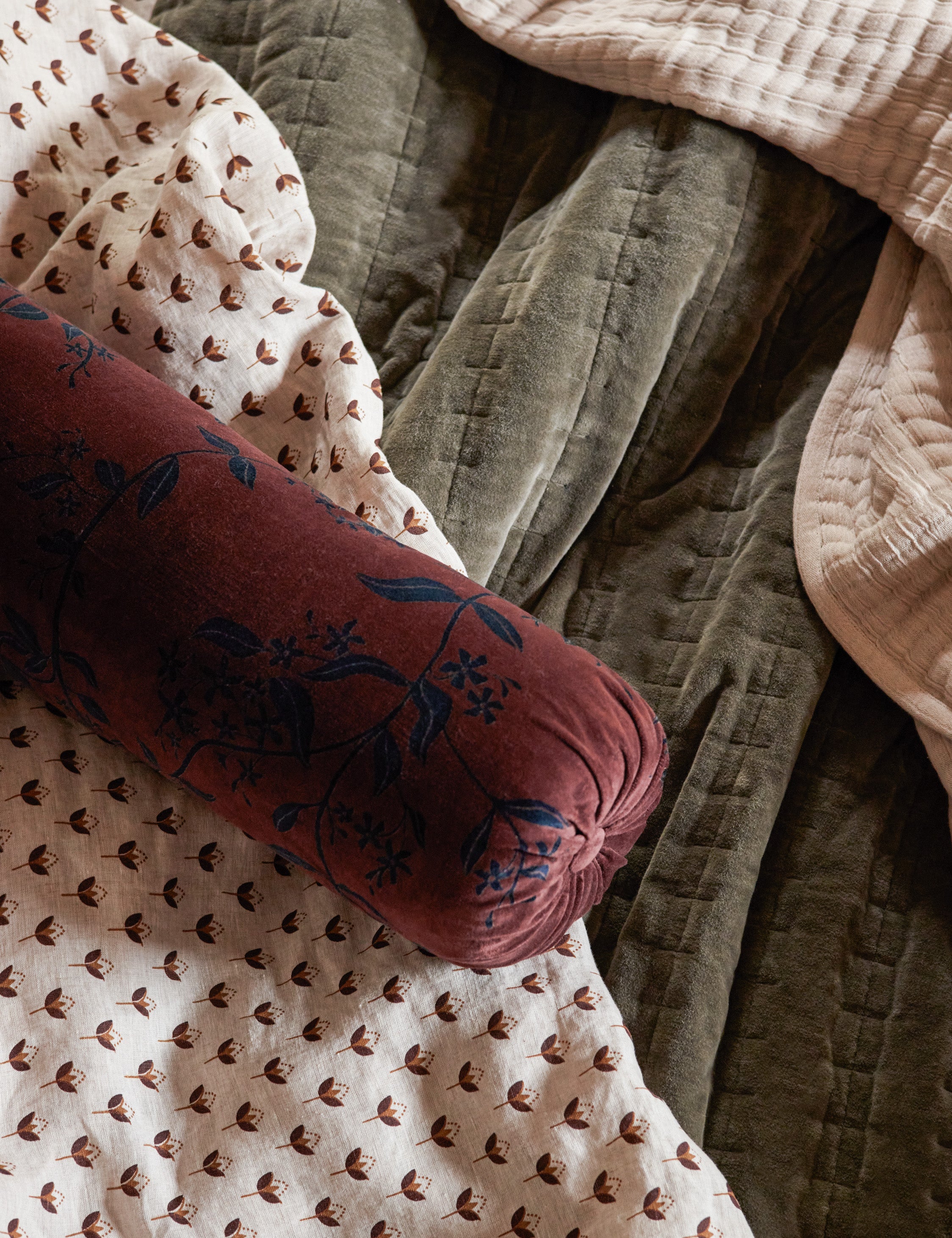 Carmine Velvet Bolster Pillow - Luxury Decorative Cushion for Sofa, Bed & Home Decor - Perfect for Living Room, Bedroom & Nursery Accents