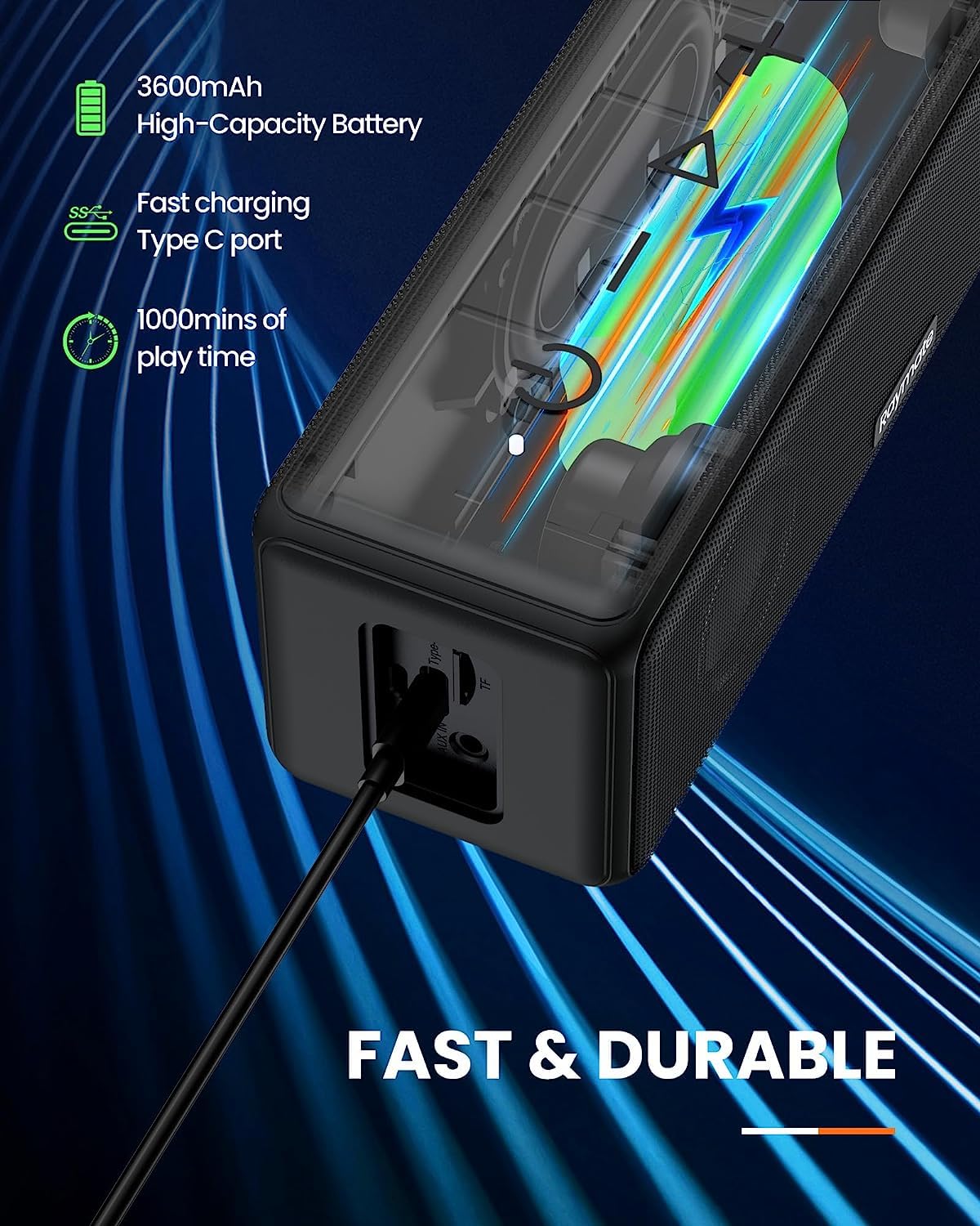 Raymate Bluetooth Speakers - HiFi Stereo Sound with DSP, 30W IPX7 Waterproof, Wireless Bluetooth 5.0, 1000mins Playtime, Portable Speaker for Home, Outdoor, Party, Travel, and Camping
