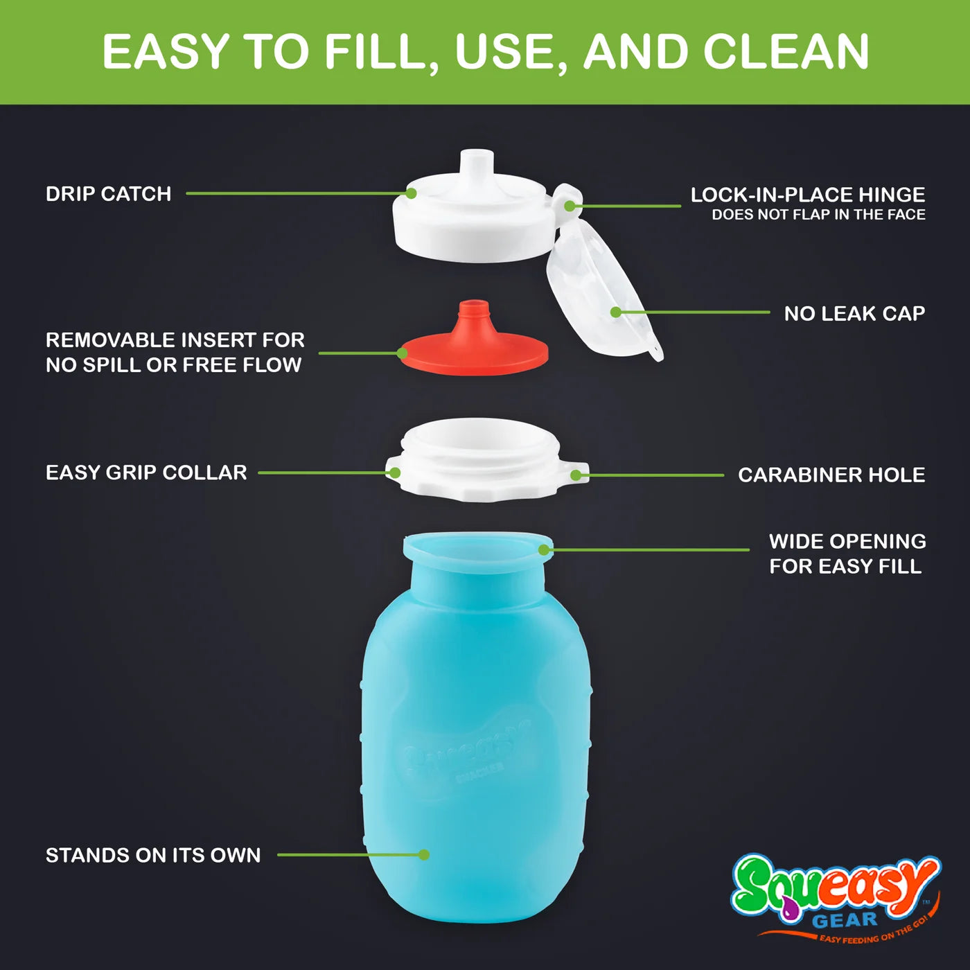 Squeasy Snacker - Reusable Silicone Food Pouch for Kids | BPA-Free, Leak-Proof Baby Food Storage | Perfect for Purees, Yogurt & Snacks On-The-Go | Ideal for Travel, School Lunch & Outdoor Activities
