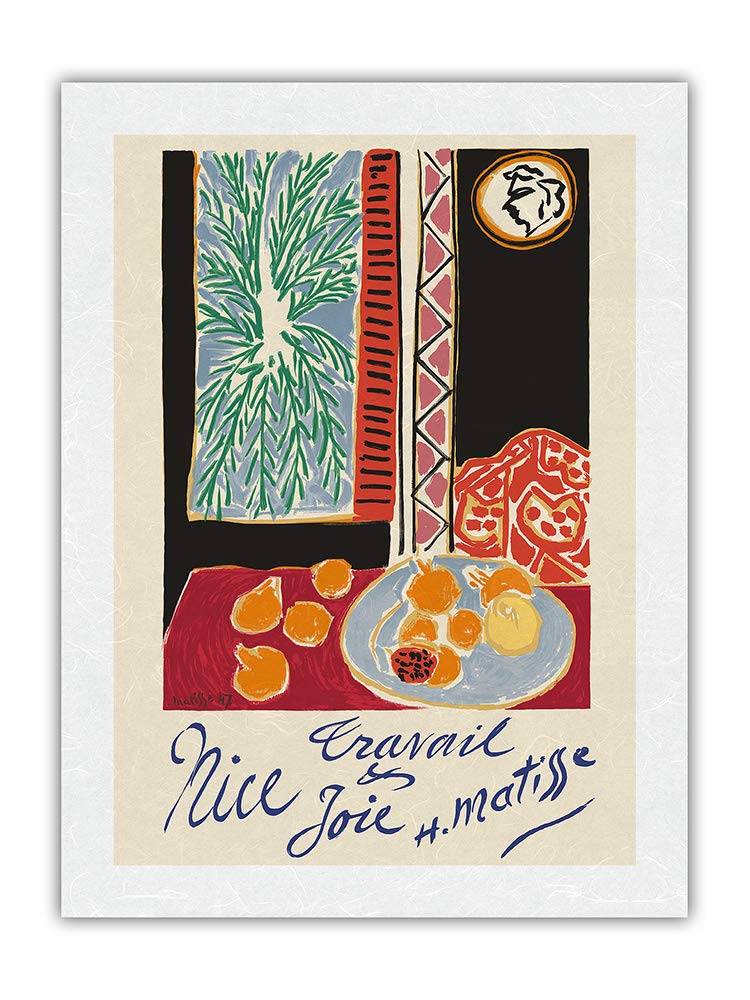 Henri Matisse Vintage Travel Poster - Nice France Work and Joy Still Life Pomegranates Art Print 1948 | Premium Unryu Rice Paper 24x32 Inch | Wall Decor for Home, Office & Gallery