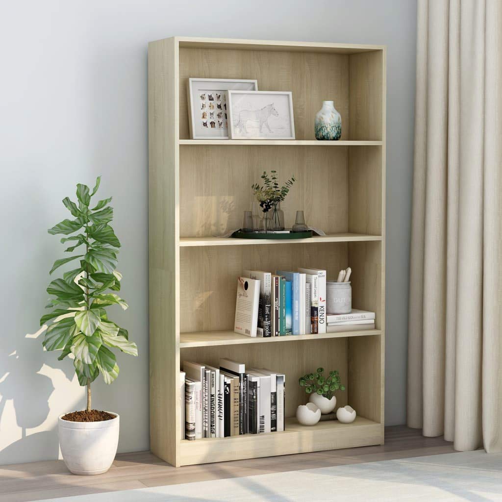 Modern 4-Tier Bookcase Storage Cabinet - Sonoma Oak Finish, 31.5