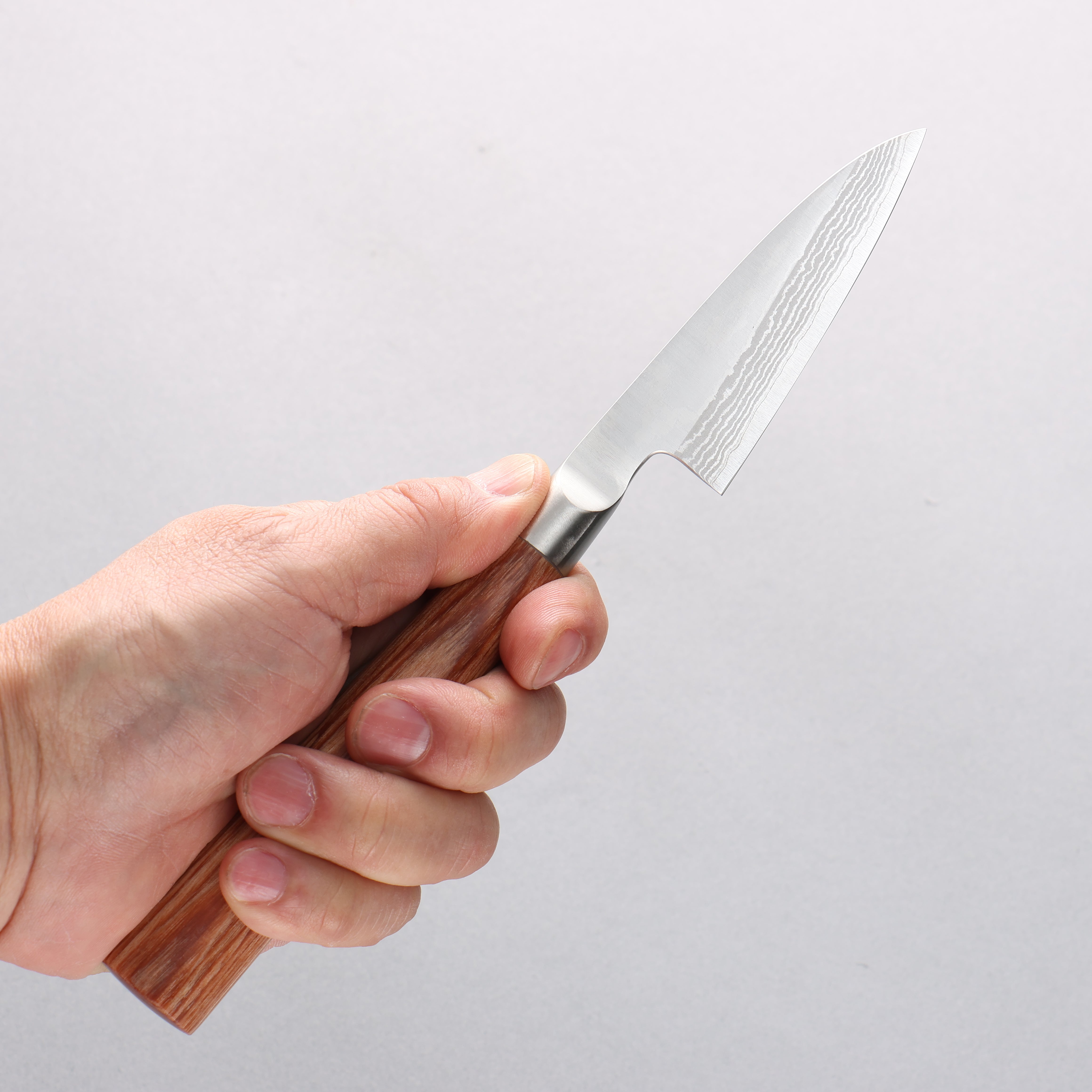 Kamo Hamono VG10 Damascus Petty Utility Knife 80mm - Japanese Kitchen Knife with Brown Pakka Wood Handle - Perfect for Slicing, Peeling & Precision Cutting in Home & Professional Kitchens