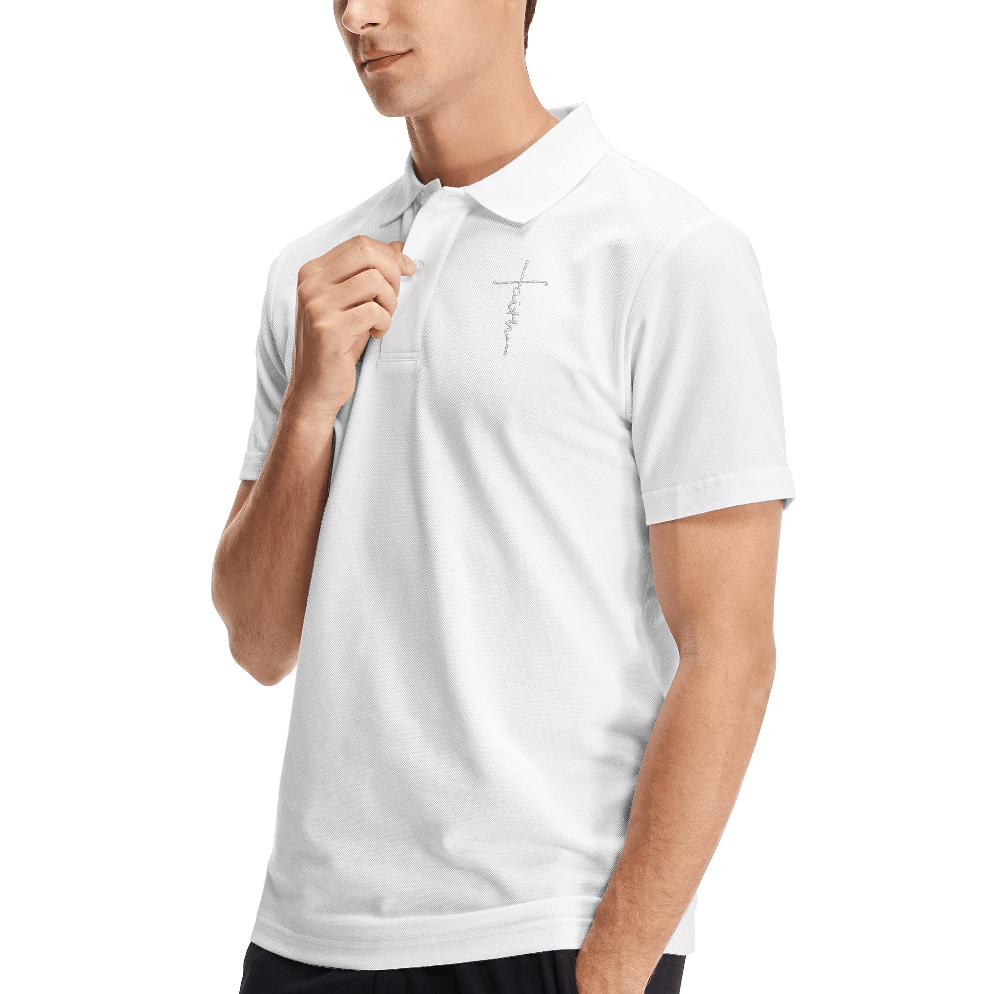 Faith Jesus Cross Embroidery Logo Men's Religious Polo T-Shirt - Short Sleeve Summer Christian Apparel for Church, Bible Study & Everyday Wear