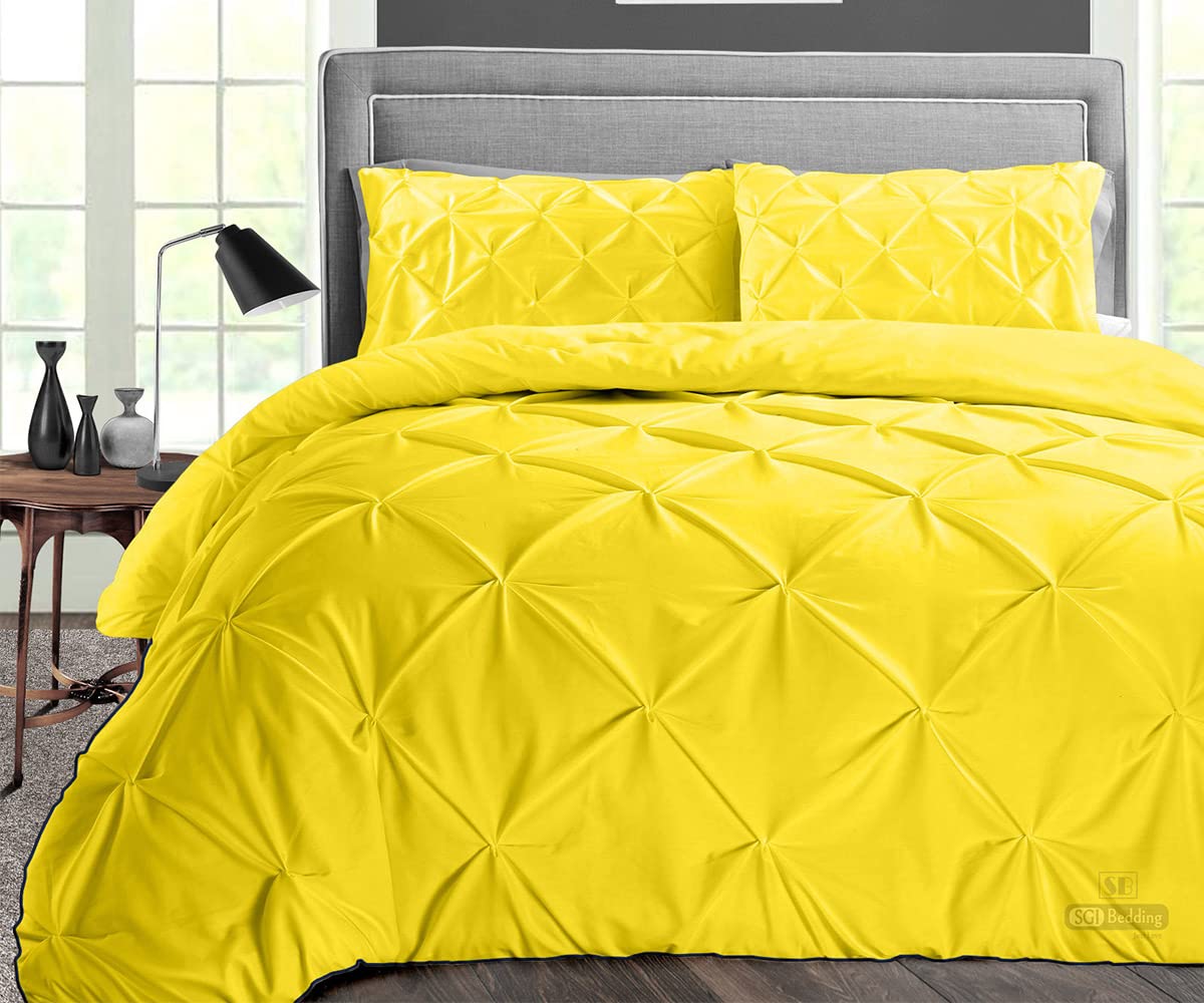 Oversized King Comforter Set - 300 GSM Plush Siliconized Microfiber Fill, 600 TC Egyptian Cotton Shell with Piping & Pillowcases - Pinch Yellow - Ultra Soft & Fluffy Duvet Insert for Luxurious Bedroom Decor