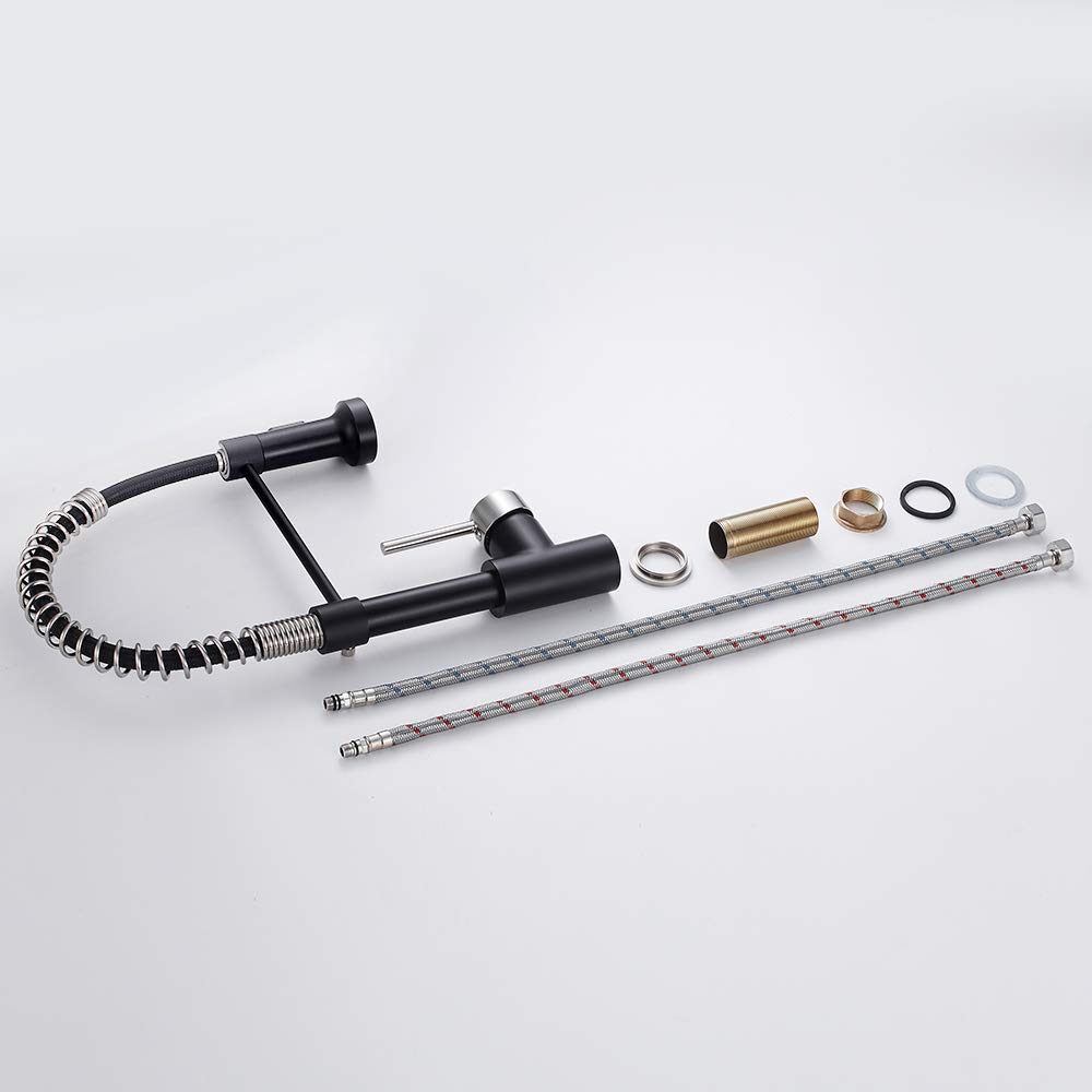 OWOFAN Low Lead Modern Single Handle Pull Down Sprayer Spring Kitchen Faucet, Brass Black & Brushed Nickel Sink Faucet for Stylish and Functional Kitchen Upgrades
