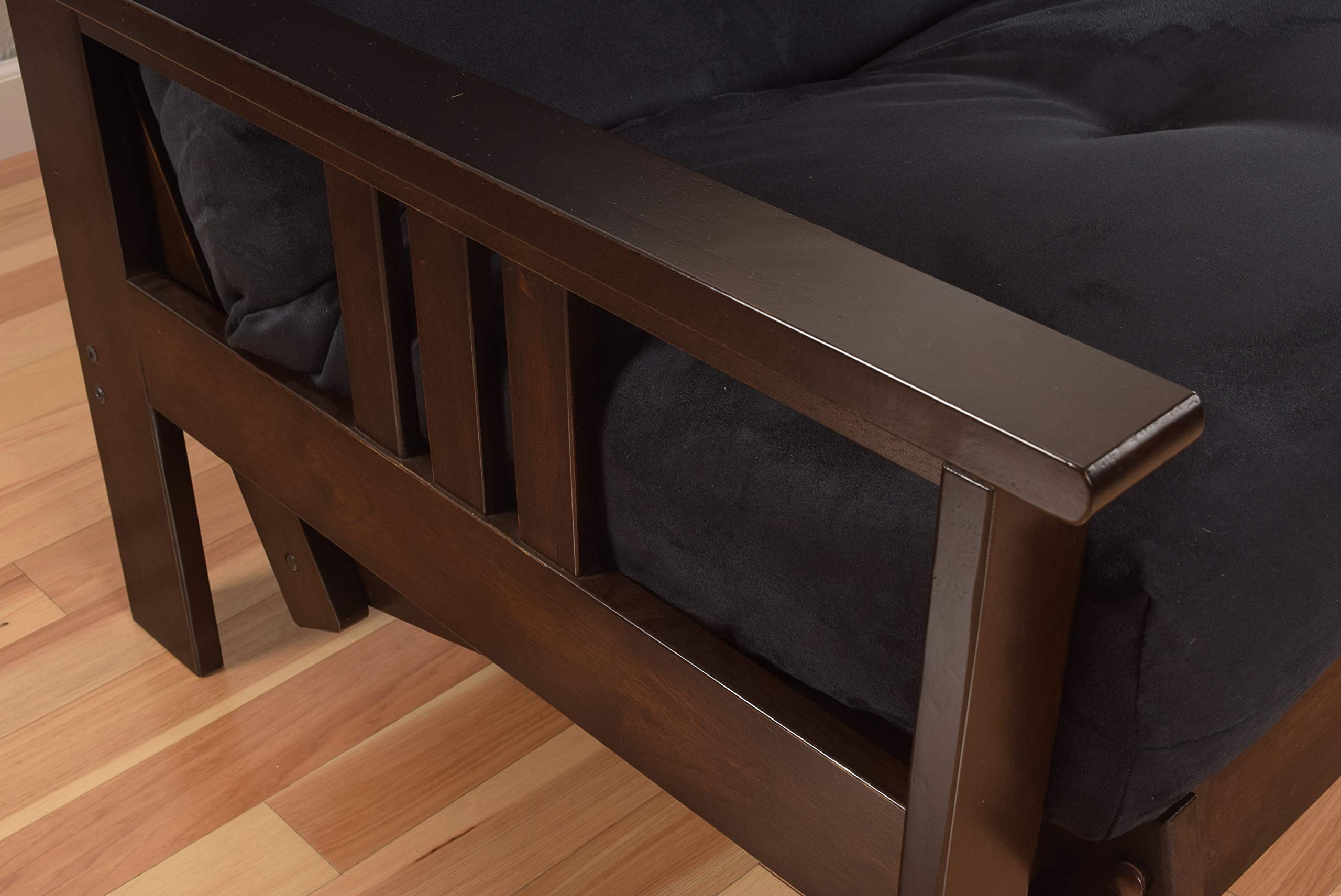 Kodiak Furniture Monterey Queen Futon Set - Espresso Finish & Black Suede Upholstery - Perfect for Small Spaces, Guest Rooms & Apartments