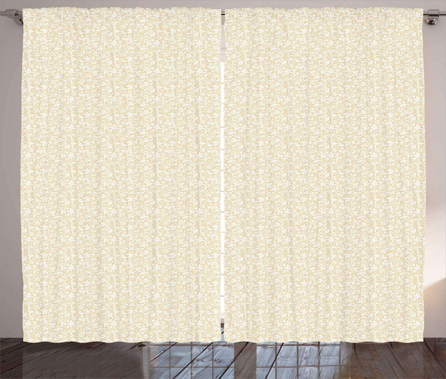 Ambesonne Vintage Floral Curtains - Soft Pastel Beige & White, 108x108 Inch 2 Panel Set for Living Room & Bedroom Windows | Romantic Home Decor for Cottage, Farmhouse & Boho Style Interiors