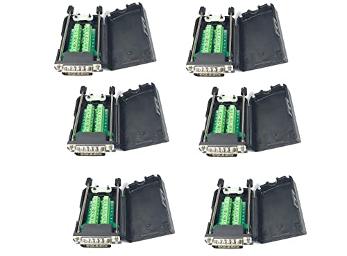 DB15 D-Sub Solderless Breakout Terminal Block Connector Kit - 6PCS Male DB15 Connectors for DIY Electronics & Prototyping | Perfect for Arduino, Raspberry Pi & Industrial Control Systems