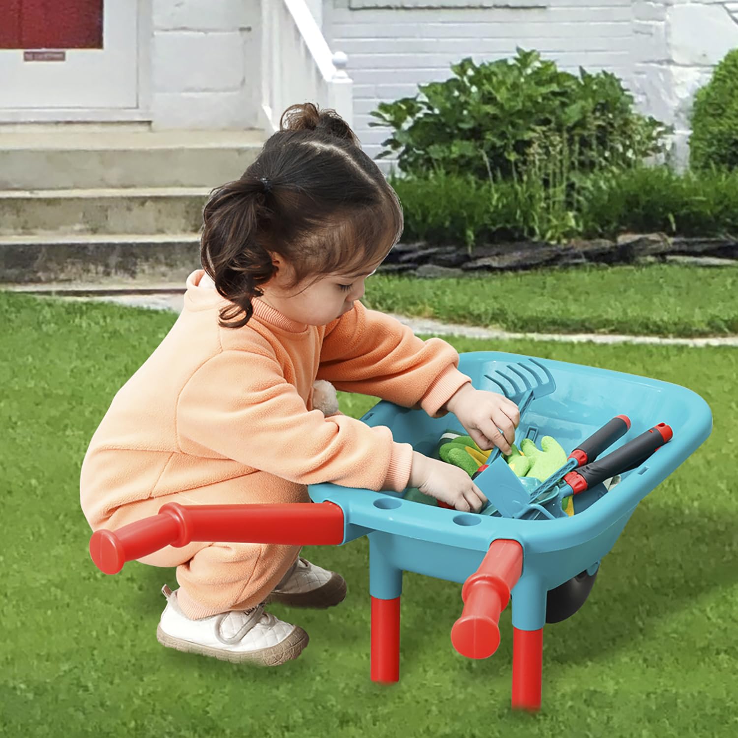 **Kids Gardening Tool Set - 12-Piece Wheelbarrow, Watering Can, Gloves, Pruner, Rake, Hoe, Shovel & Apron for Toddlers - Outdoor & Indoor Gardening Toys for Boys & Girls - Perfect for Backyard, School Projects & STEM Learning**