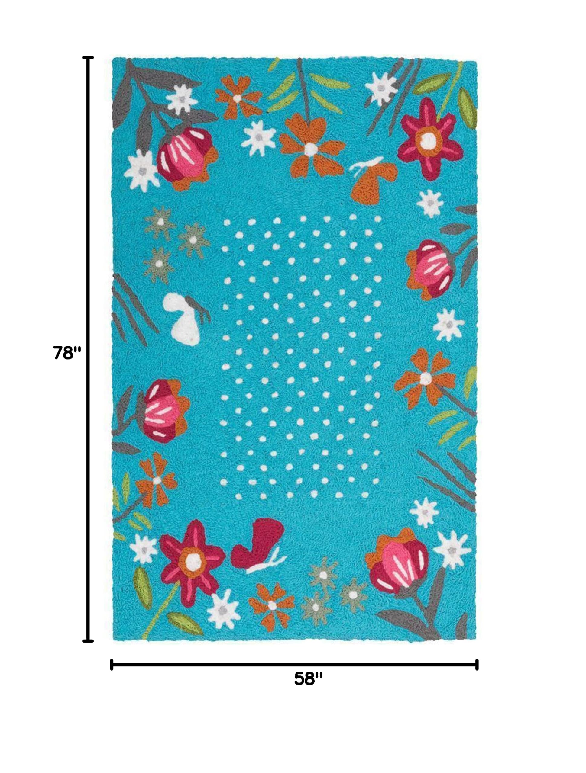 Jellybean Indoor/Outdoor Wildflower Garden Area Rug 58x78 Inch - Non-Slip Decorative Floor Mat for Living Room, Bedroom, Patio & Outdoor Spaces