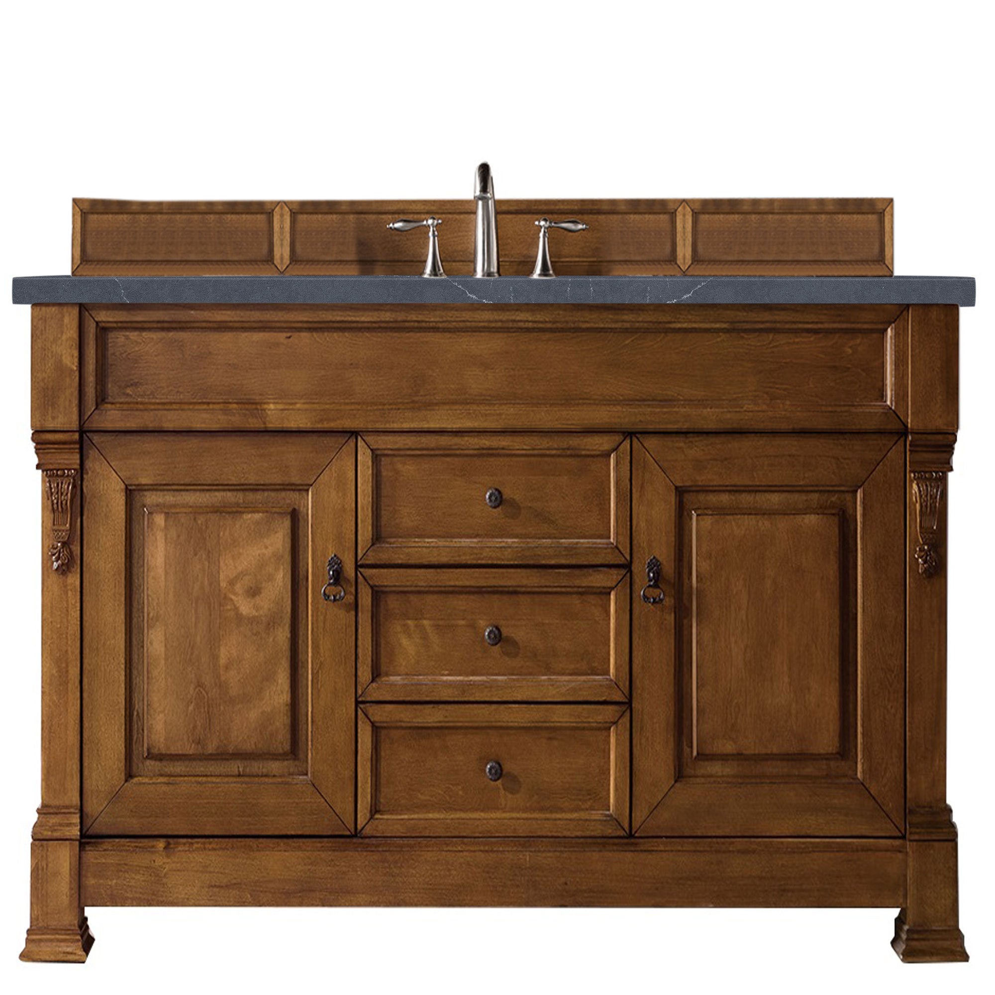Brookfield 60 Inch Single Bathroom Vanity with Country Oak Finish & 3CM Charcoal Soapstone Quartz Top - Perfect for Modern Farmhouse, Rustic or Traditional Bathroom Decor