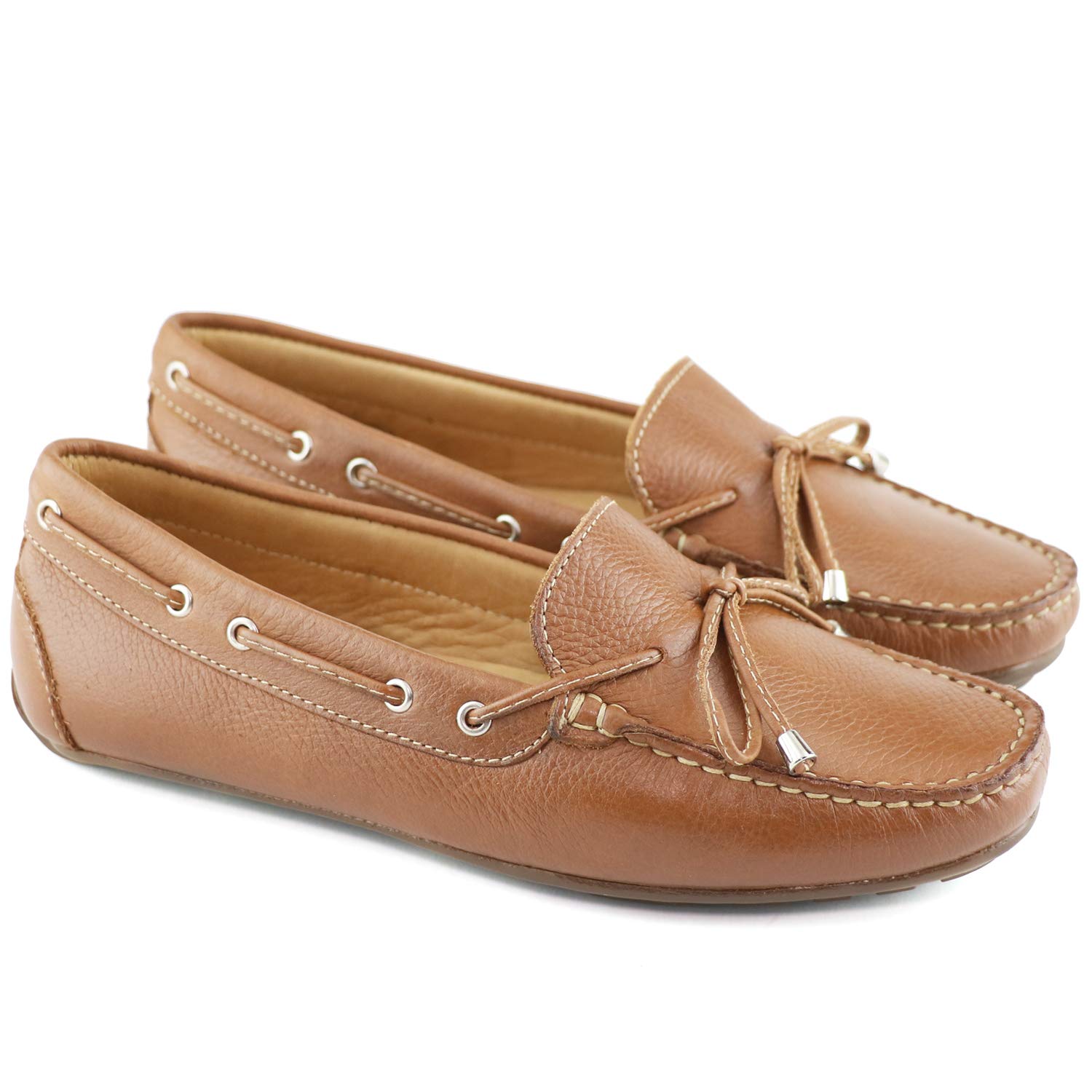 MJNY Women's Genuine Leather Driving Moccasins - Comfortable Slip-On Loafers with Tie Bow Detail for Casual Wear, Work & Travel - Lightweight Flat Shoes for Everyday Comfort
