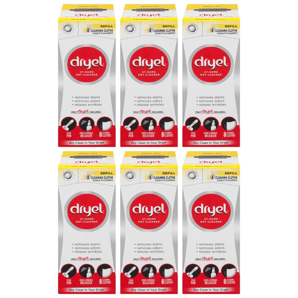 Dryel At-Home Dry Cleaner Kit - 6 Pack with 8ct Refills | Quick & Easy Fabric Care for Clothes, Suits & Delicates | Perfect for Travel, Emergency Stain Removal & Odor Refresh