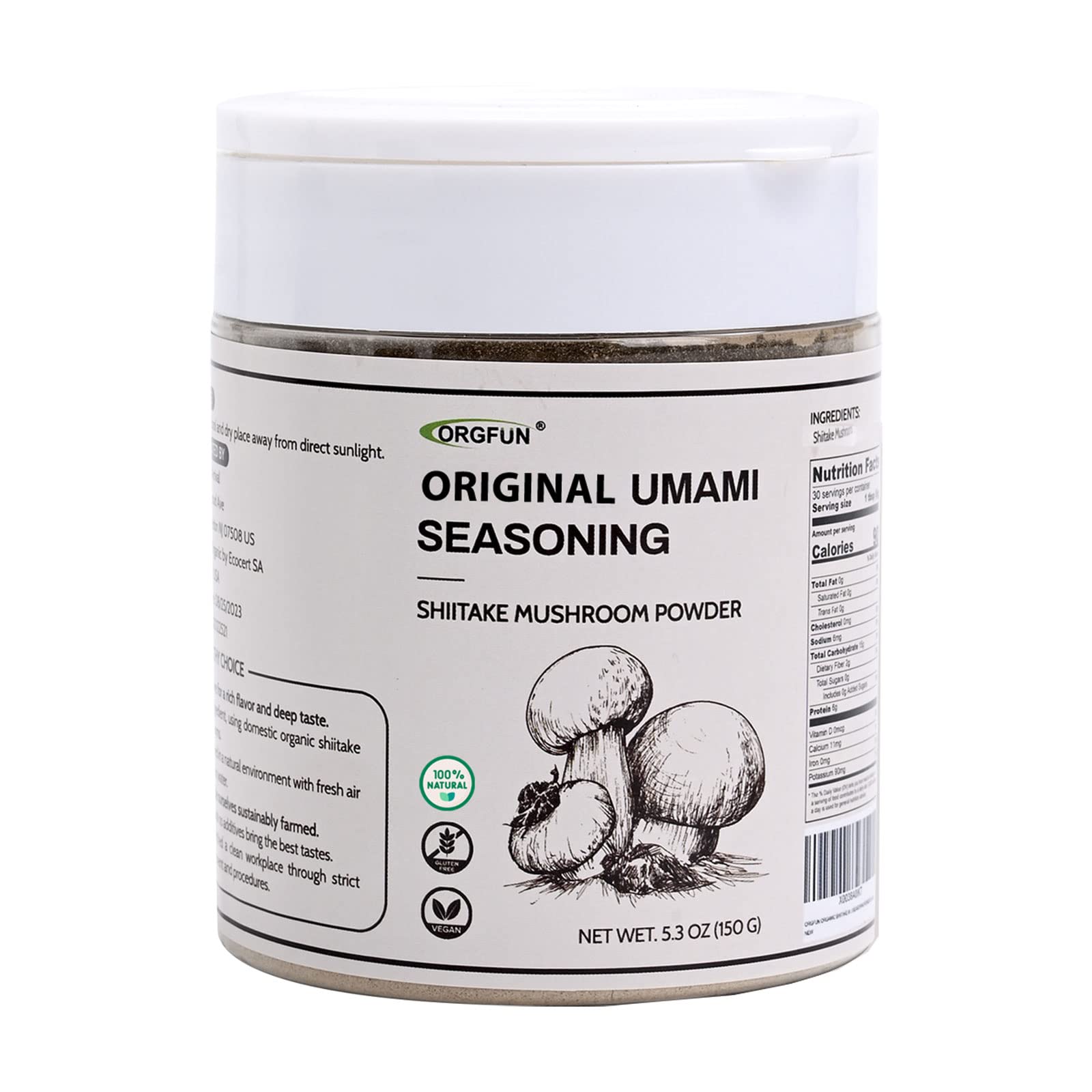 Premium Organic Shiitake Mushroom Powder - All-Natural Umami Seasoning for Cooking, Soups & Sauces - 5.3 Oz | Vegan, Gluten-Free, Non-GMO Mushroom Powder for Enhanced Flavor in Meals & Recipes