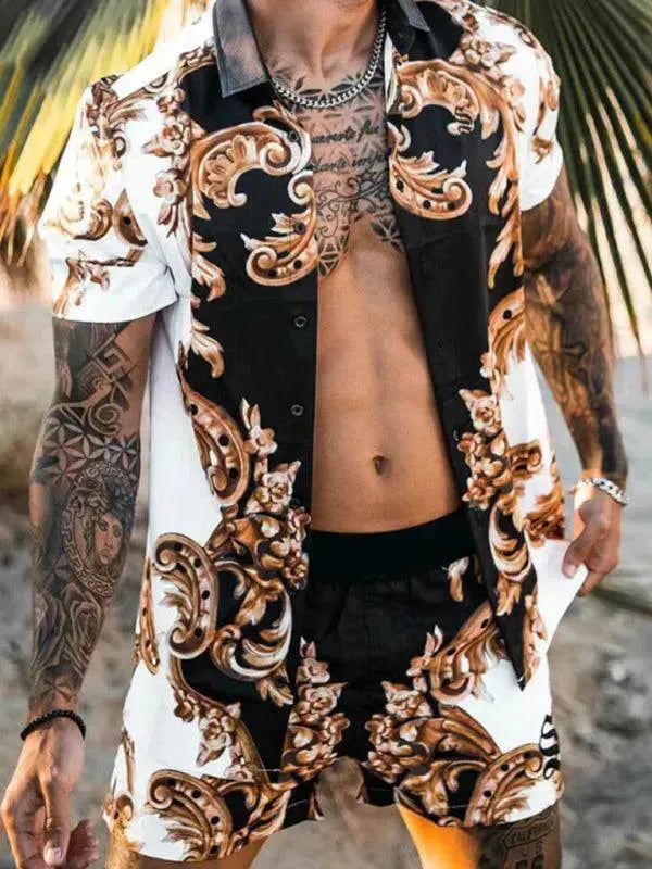 Men's Relaxed Ethnic Casual Two Piece Shorts Set - Comfortable Summer Outfit for Beach, Travel & Lounge
