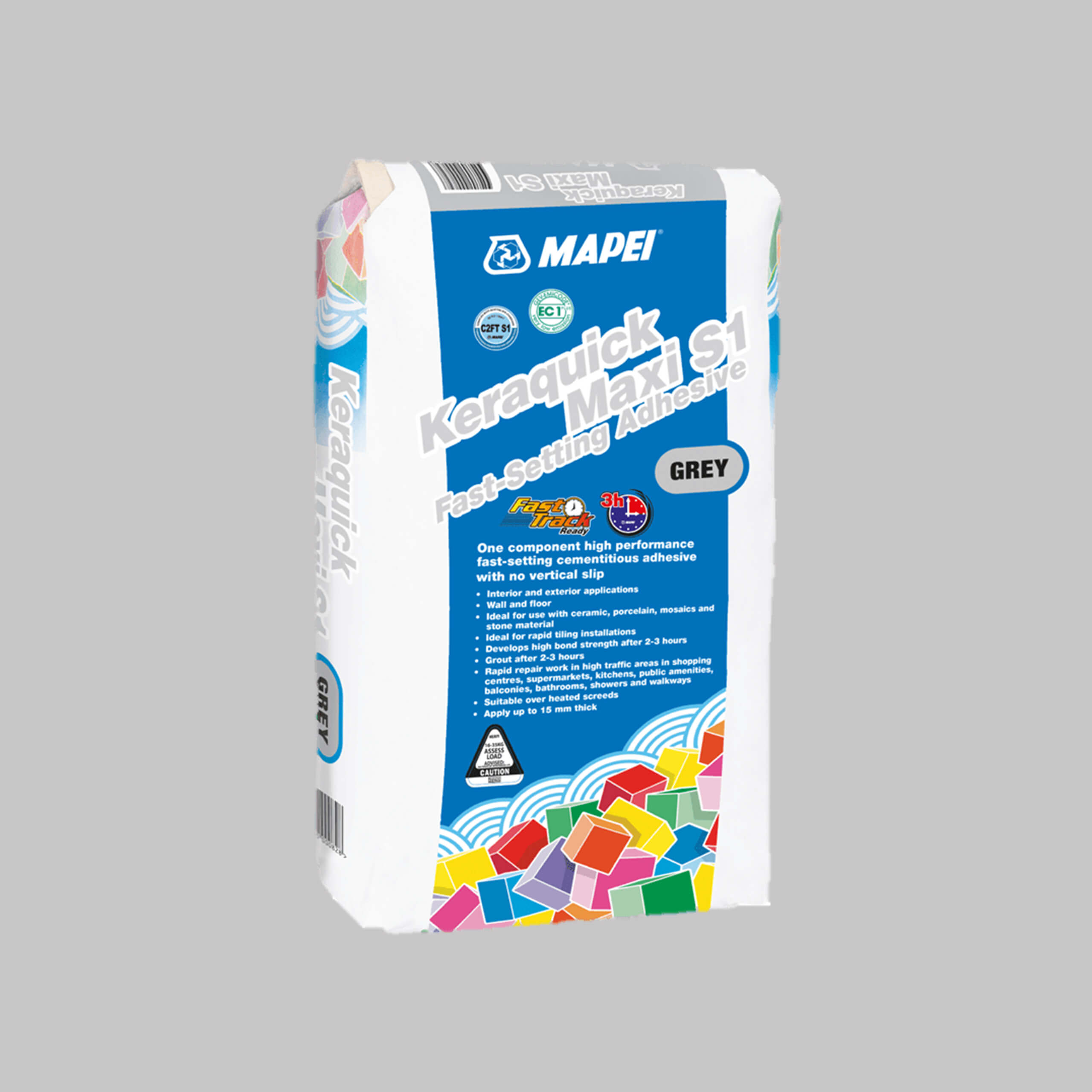 Mapei Keraquick Maxi S1 20Kg Grey - Fast-Setting Tile Adhesive for Floor and Wall Tiles - Perfect for Bathroom, Kitchen, and Outdoor Tile Installation