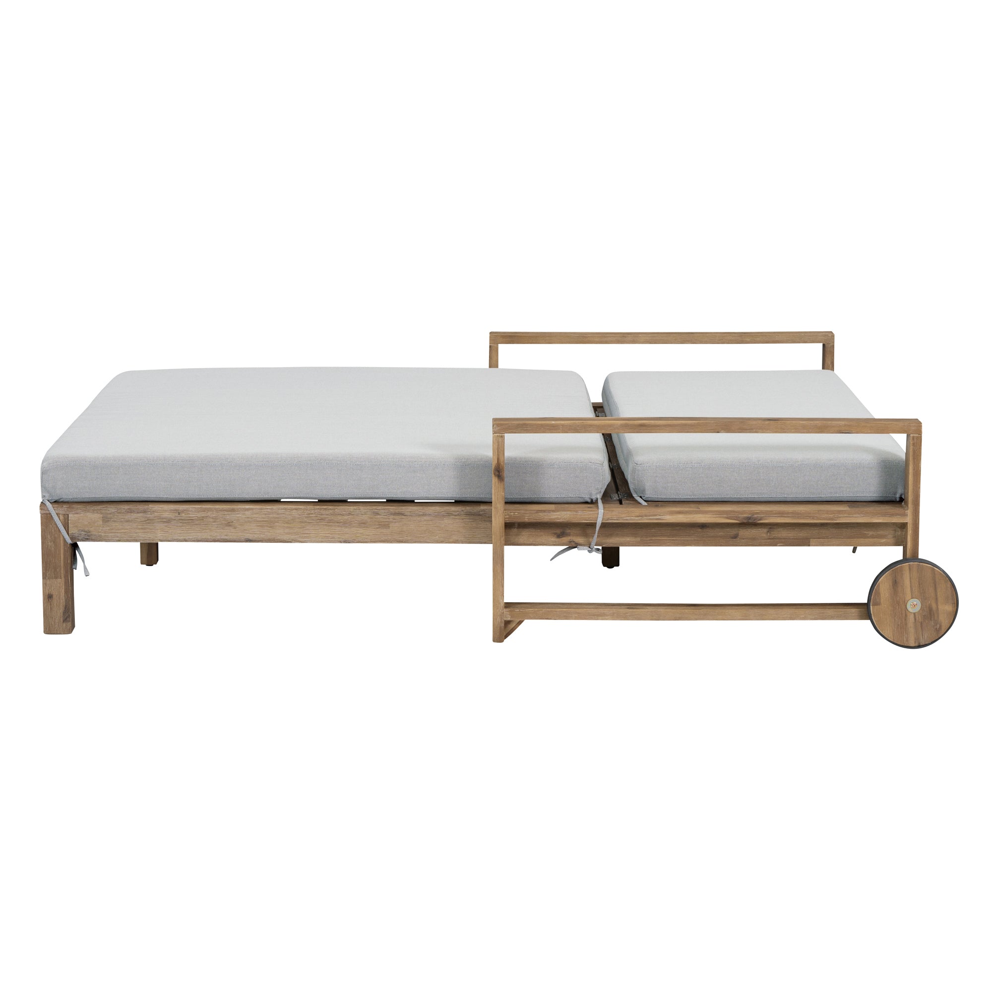 Farmhouse Style Wooden Outdoor Sunbed - 2 Person Daybed for Poolside, Garden & Backyard - Weather-Resistant Grey Wood Lounge Chair - Perfect for Relaxing, Sunbathing & Outdoor Lounging