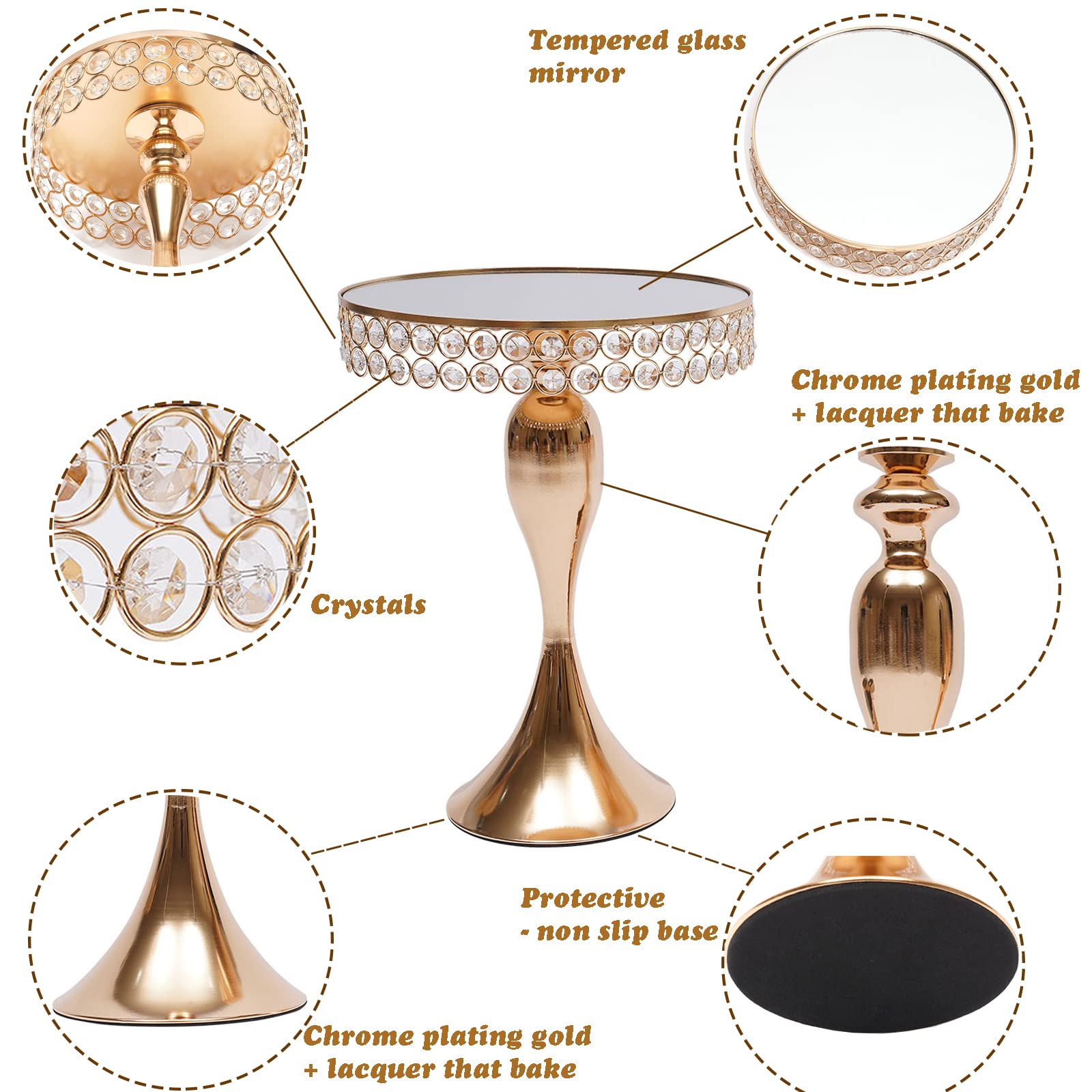 10-Pack Gold Metal Cake Stands & Cupcake Holders - Crystal Dessert Display Serving Platters for Birthday, Wedding, Party Decoration - Perfect for Buffet Tables, Dessert Bars & Special Events