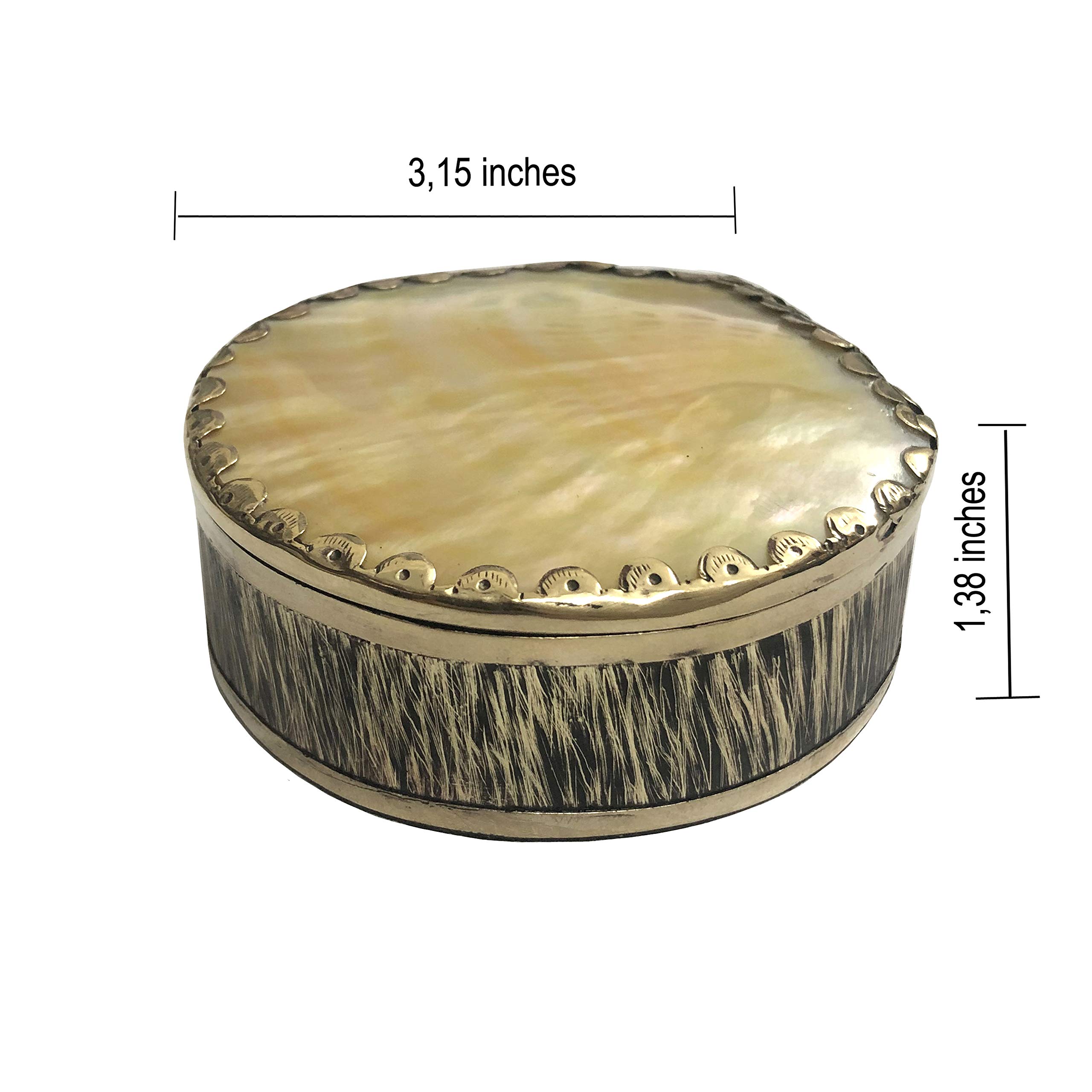 Handmade White Brass Jewelry Box with Mother of Pearl Lid - Small Hinged Trinket Box for Rings, Earrings & Keepsakes - Perfect Gift for Women, Bridesmaids & Special Occasions - Elegant Yellow Design