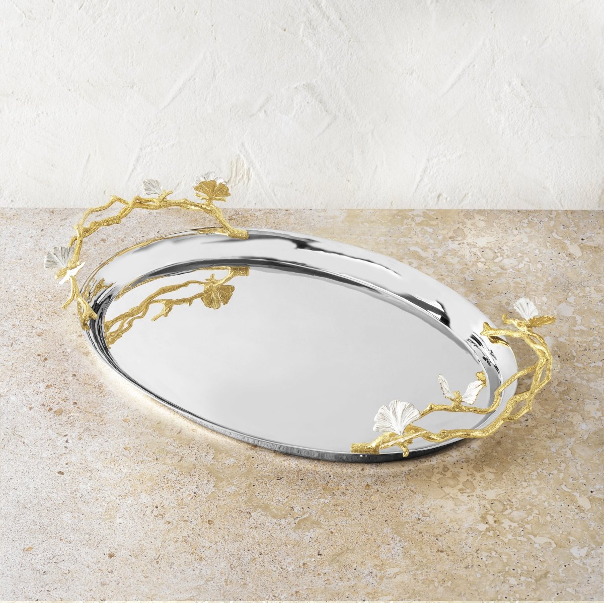 Butterfly Ginkgo Gold Tray - Elegant Decorative Serving Tray for Home Decor, Tea Party, and Gift Giving