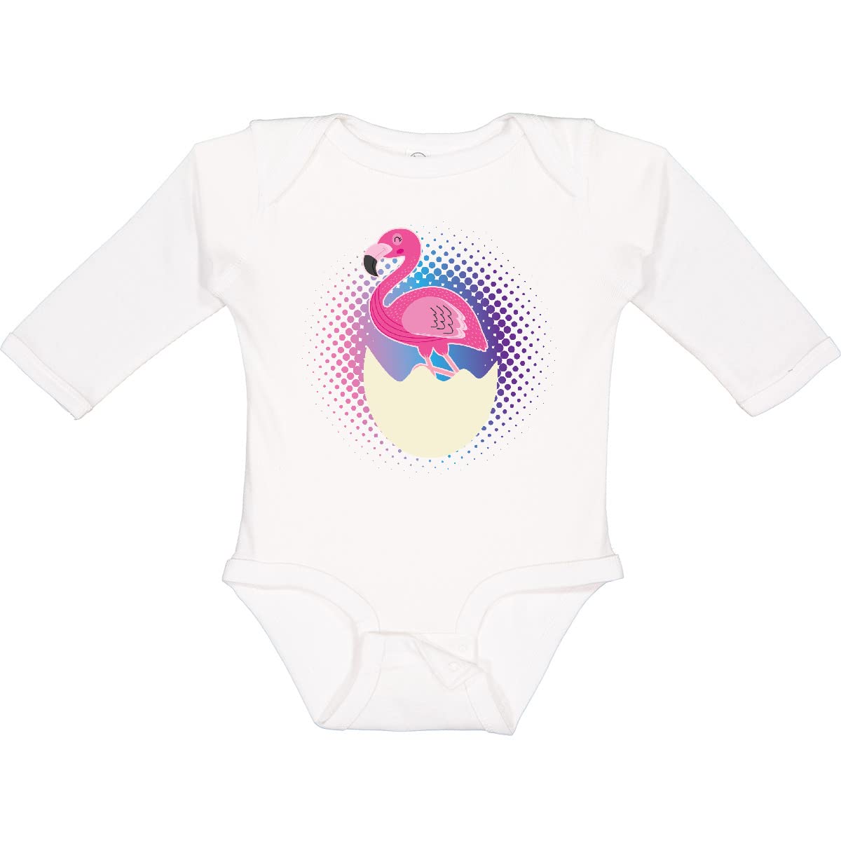 Easter Flamingo Egg Hatching Long Sleeve Baby Bodysuit - Cute Girls' Easter Outfit for Spring Celebrations & Photo Shoots