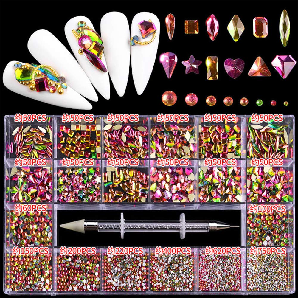 600+2100 Pcs AB Crystal Rhinestones Set - Round & Multishape Glass Rhinestones with Pick Up Pen for Nail Art, Clothing, Face Jewelry | DIY Crafts, Costume Design, Wedding Decor Accessories